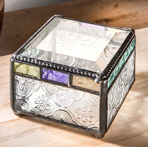 J Devlin Stained Glass Jewelry Dish - Handmade Trinket Box for Rings, Earrings & Keepsakes in Purple, Blue, Peach & Turquoise | Perfect for Vanity, Dresser & Gift Giving (Box 905)