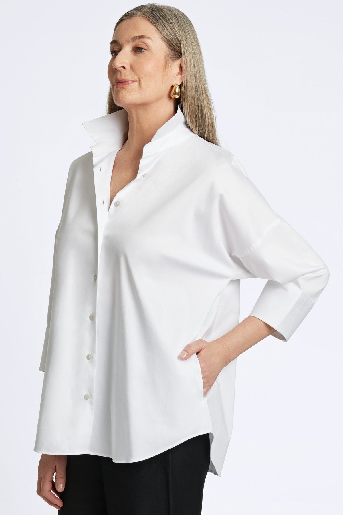 Avery Stretch Matte Sateen No Iron 3/4 Sleeve Shirt for Women - Wrinkle-Free Comfort Top for Office, Business Casual & Everyday Wear