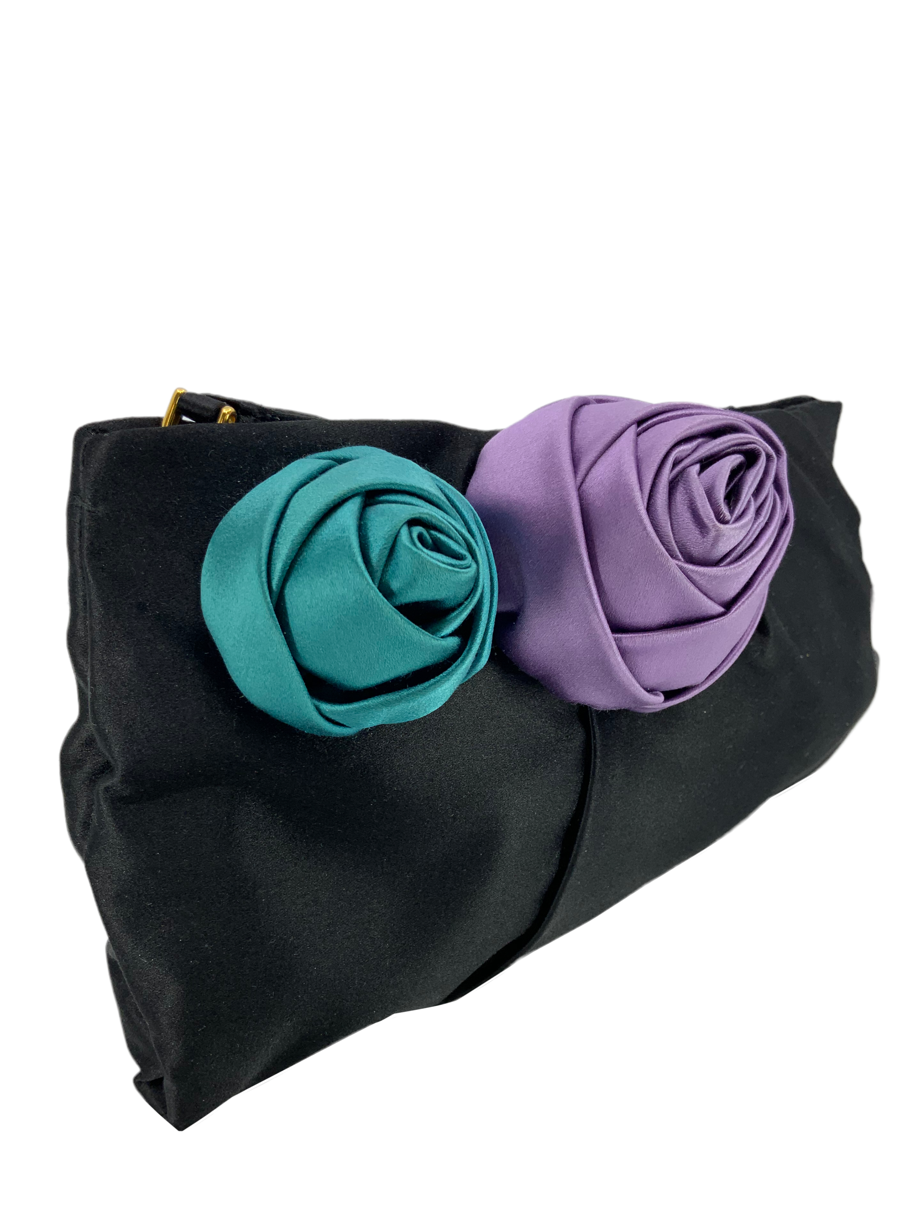 Prada Satin Rosette Clutch Bag for Women | Elegant Evening Clutch | Perfect for Parties, Weddings & Special Occasions