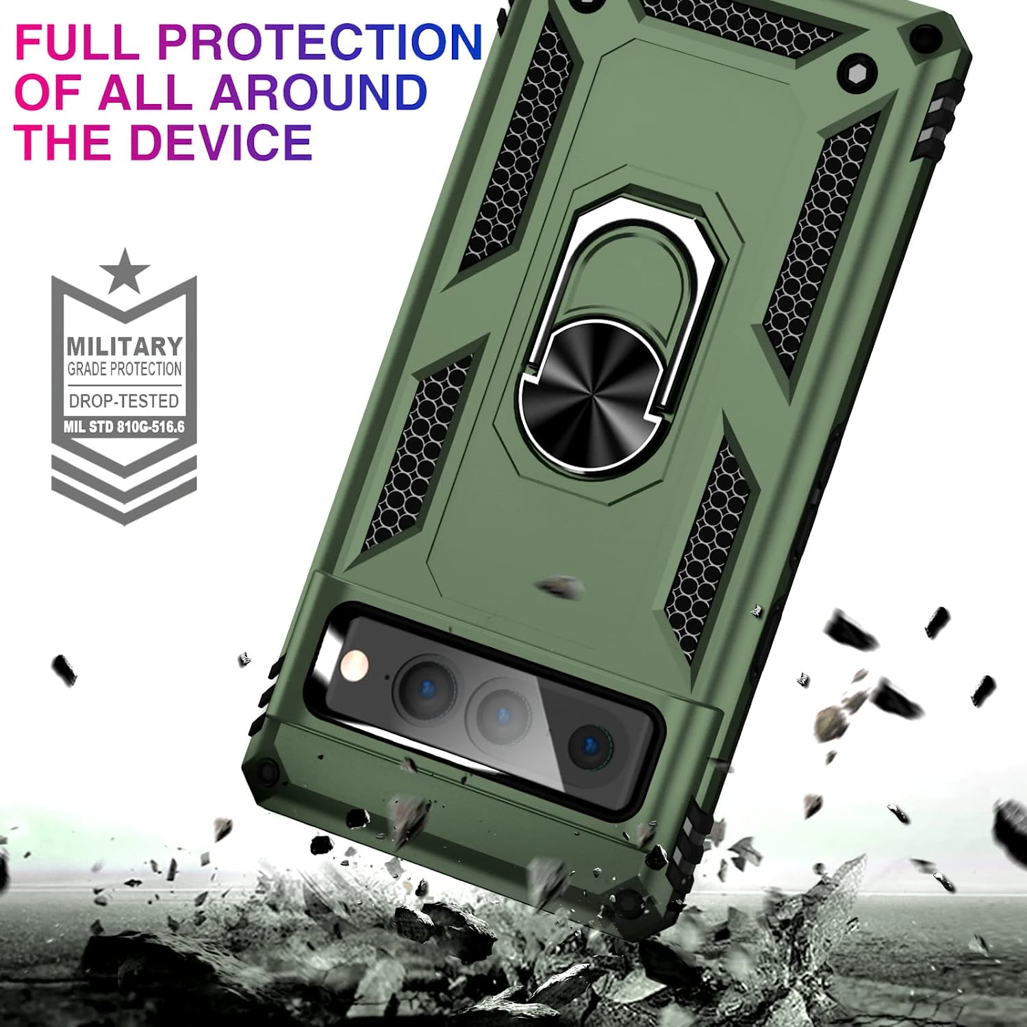 Google Pixel 7 Pro Case with Screen Protector - Military Grade Shockproof Protective Phone Cover in Green - Perfect for Outdoor Adventures & Daily Protection