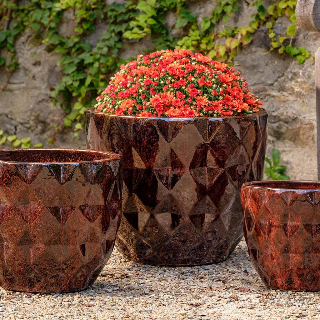 Campania International Castillon Bordeaux Planter Set of 3 - Elegant Outdoor Flower Pots for Patio, Garden & Home Decor