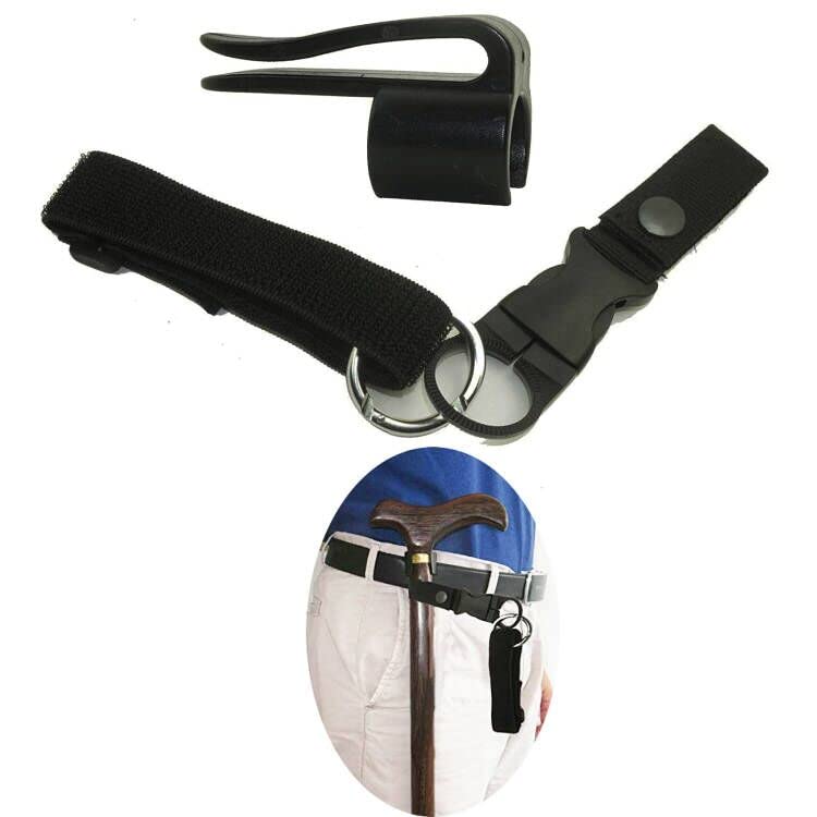 Adjustable Elastic Wrist Straps & Hands-Free Walking Cane Holder - Secure Attachment to Belt or Waistband (Fits 7/8