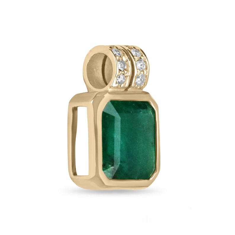 5.70tcw 18K Gold Dark Forest Green Emerald Bezel & Round Brilliant Diamond Pave Pendant Necklace | Elegant Jewelry Gift for Women, Perfect for Weddings, Anniversaries & Special Occasions