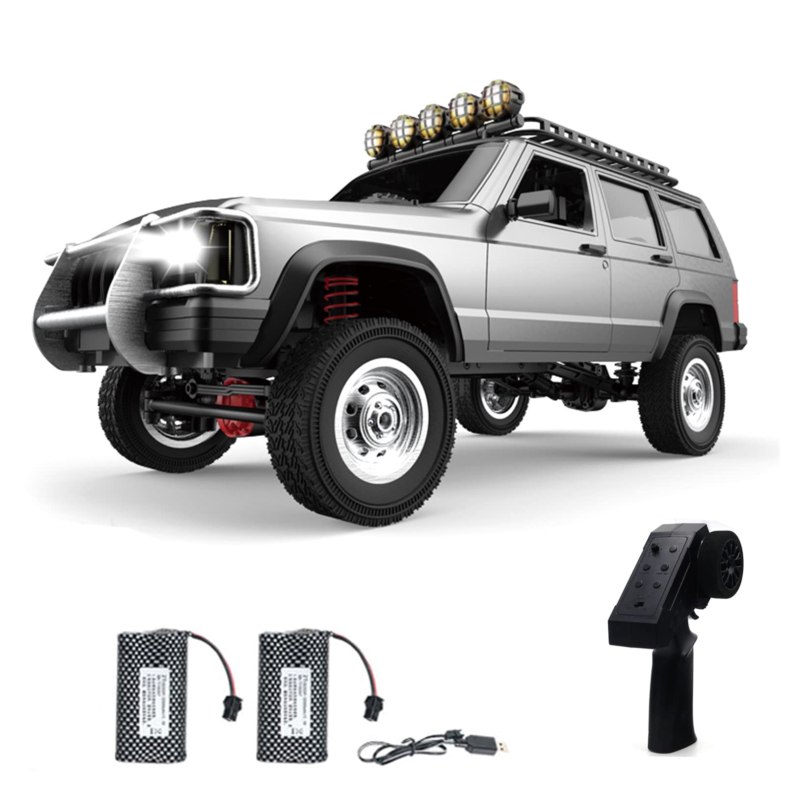 GoolRC 1:12 Scale 2.4Ghz 4WD RC Rock Crawler Truck - All Terrain Remote Control Car for Off-Road Climbing | 2 Rechargeable Batteries Included | Perfect RC Car Gift for Kids & Adults (Silver) | Ideal for Backyard Adventures, Trail Crawling & Off-Road Racing