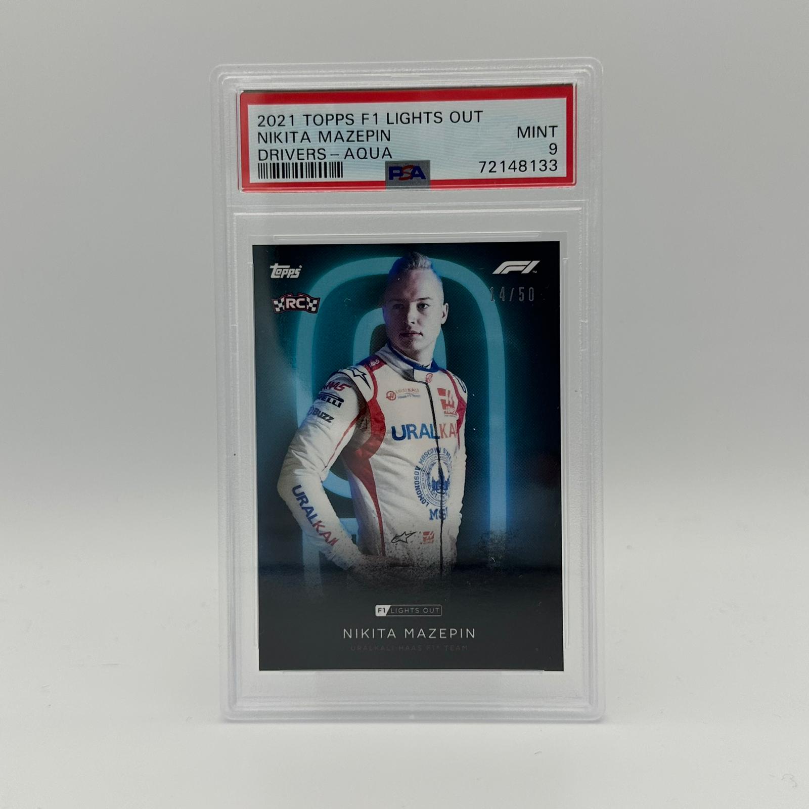 PSA 9 Graded 14/50 Nikita Mazepin F1 Driver Aqua Parallel Trading Card - Perfect for Collectors, Racing Fans & Sports Memorabilia Enthusiasts