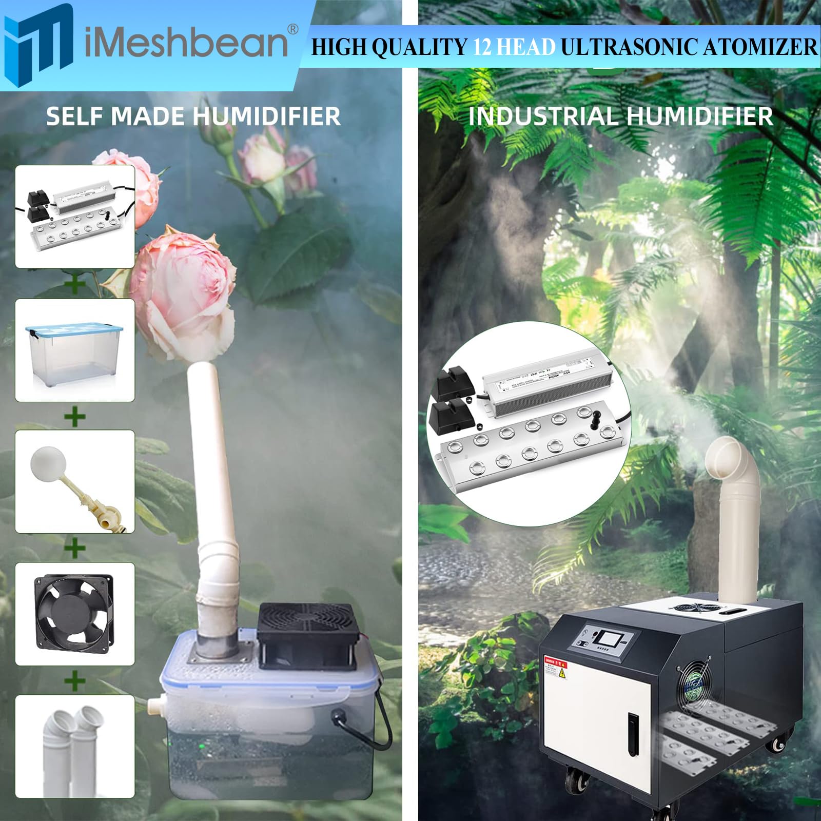 12-Head Ultrasonic Mist Maker Fogger - 9000mL/H High Output, 400W with Buoy & IP67 Waterproof Power Supply - Perfect for Ponds, Greenhouses, Rock Gardens, Lawn Misting & Halloween Decorations - Creates Magical Atmosphere for Parties, Weddings & Home Landscaping
