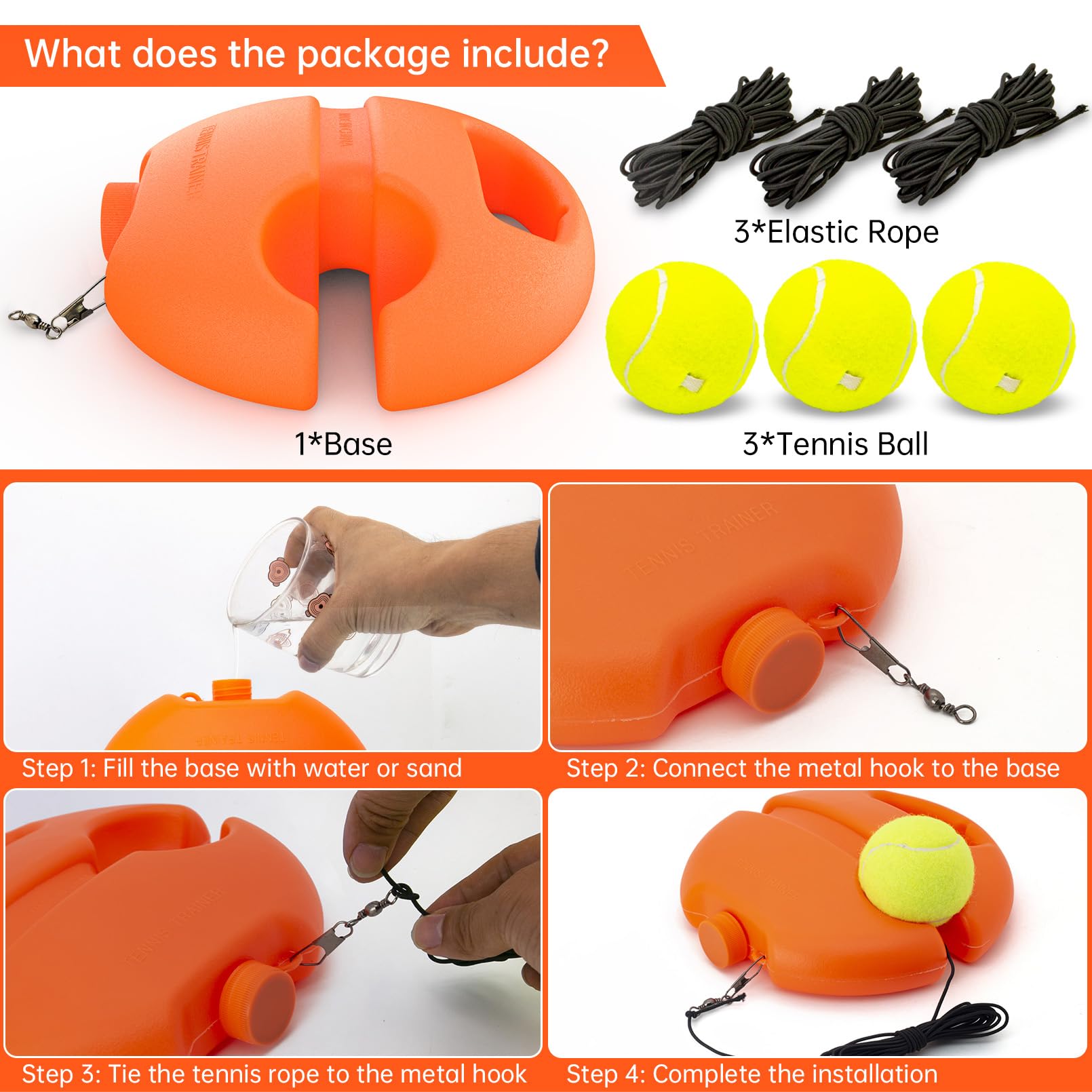 Tennis Trainer Rebound Ball with 3 String Balls - Solo Tennis Practice Equipment for Beginners | Portable Tennis Training Tool & Rebounder Kit | Improve Skills for Backyard, Court & Indoor Drills