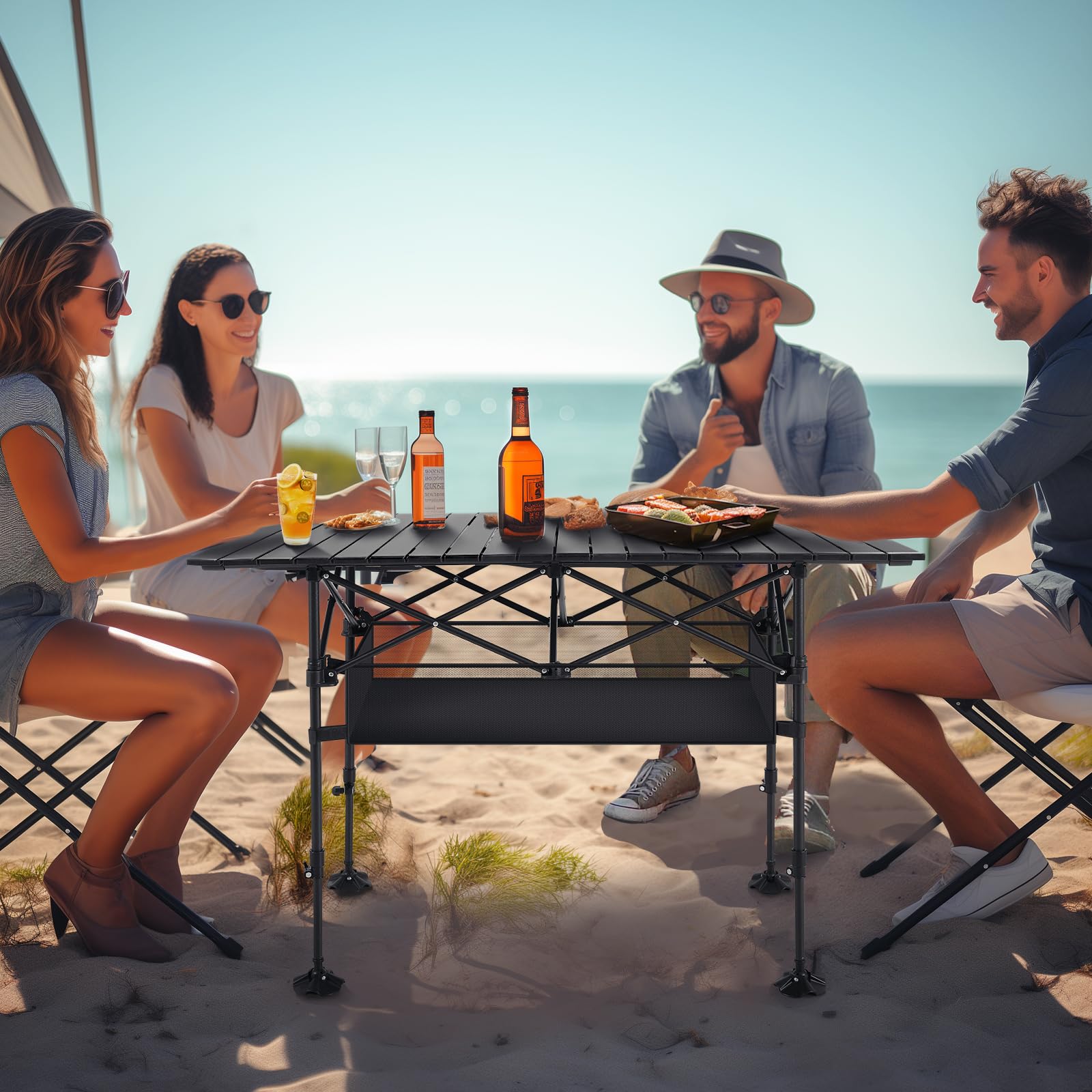 ALPHA CAMP Adjustable Height Folding Camping Table - Portable Roll-up Outdoor Picnic Table with Storage Bag - Lightweight Aluminum for Backyard, Beach, BBQ & Indoor Use - Perfect for Camping, Tailgating and Outdoor Adventures