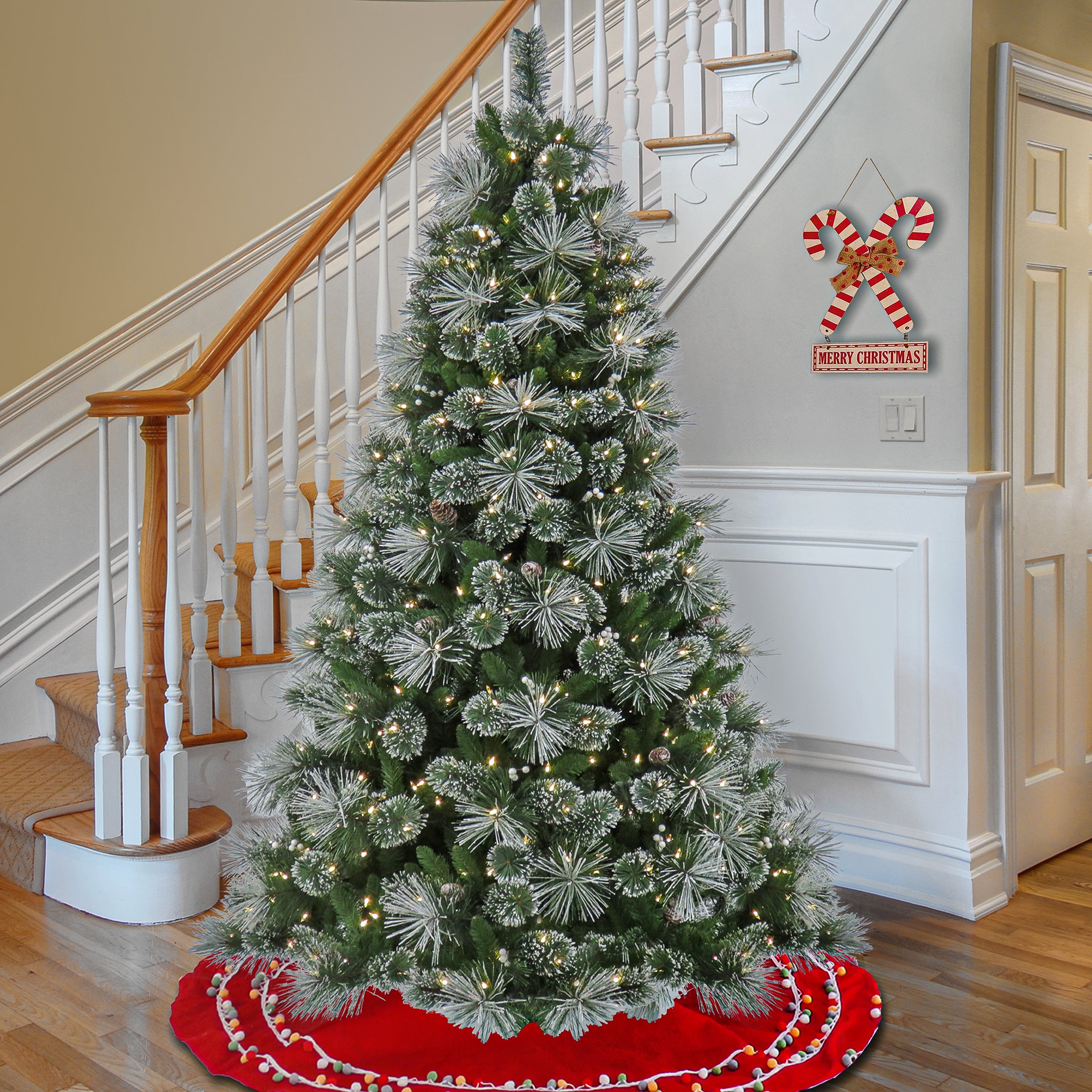 7.5 ft Pre-Lit Bryson Pine Artificial Christmas Tree with Warm White LED Lights - Perfect for Home, Office, and Holiday Decorations