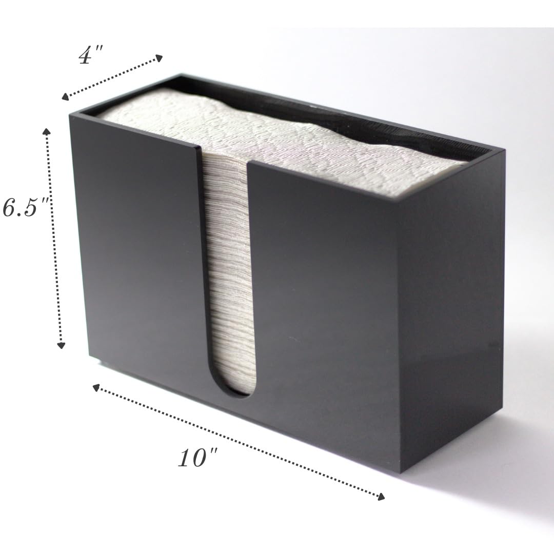 Black Acrylic Countertop Paper Towel Dispenser - Folded Napkin Holder for Kitchen & Bathroom | C-Fold, Z-Fold, Trifold Multifold Towel Storage | Space-Saving & Hygienic Solution for Restaurants, Offices & Homes