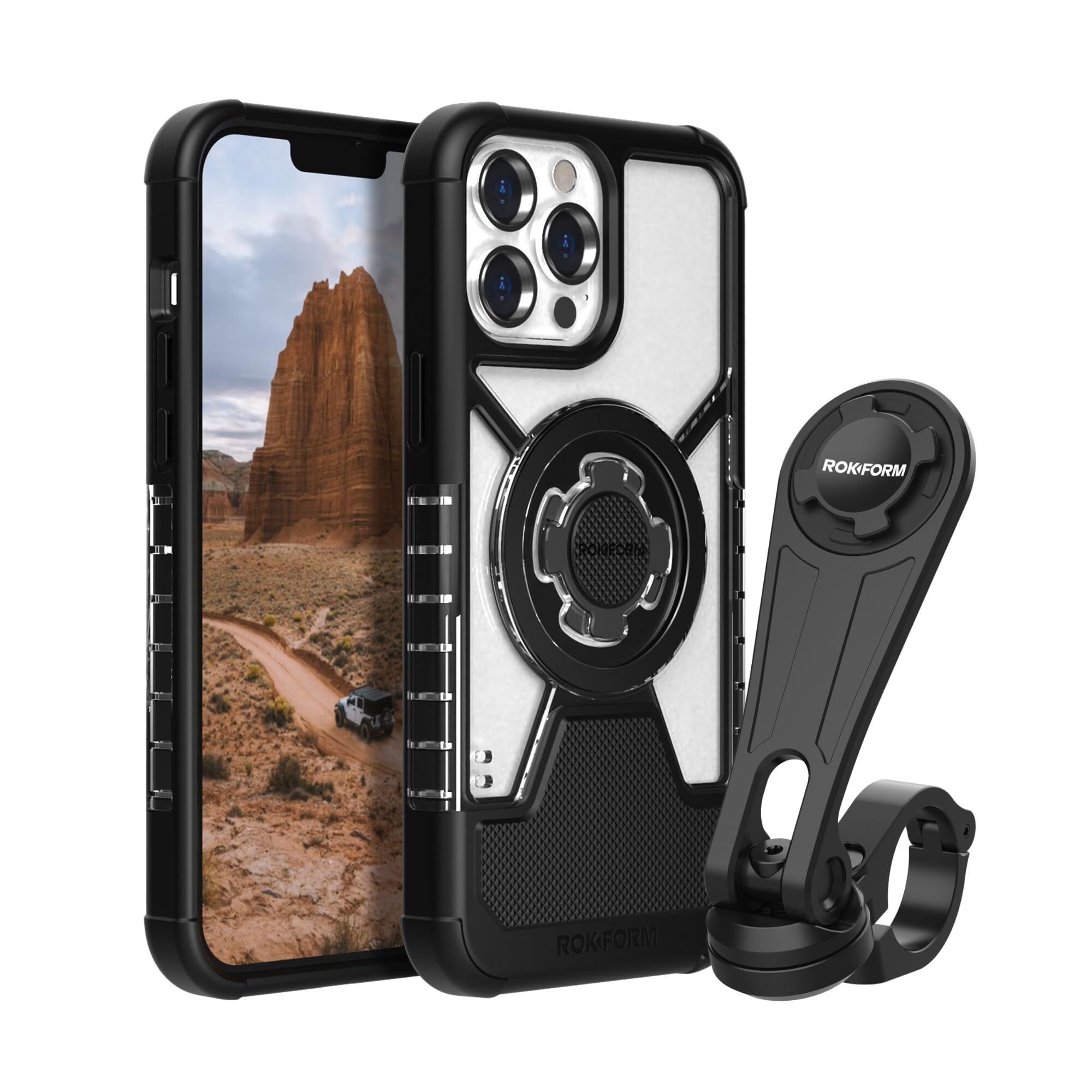 Rokform Crystal Clear Case for iPhone 13 Pro Max with Motorcycle Handlebar Mount - Shockproof Protective Phone Cover for Biking, Commuting & Outdoor Adventures