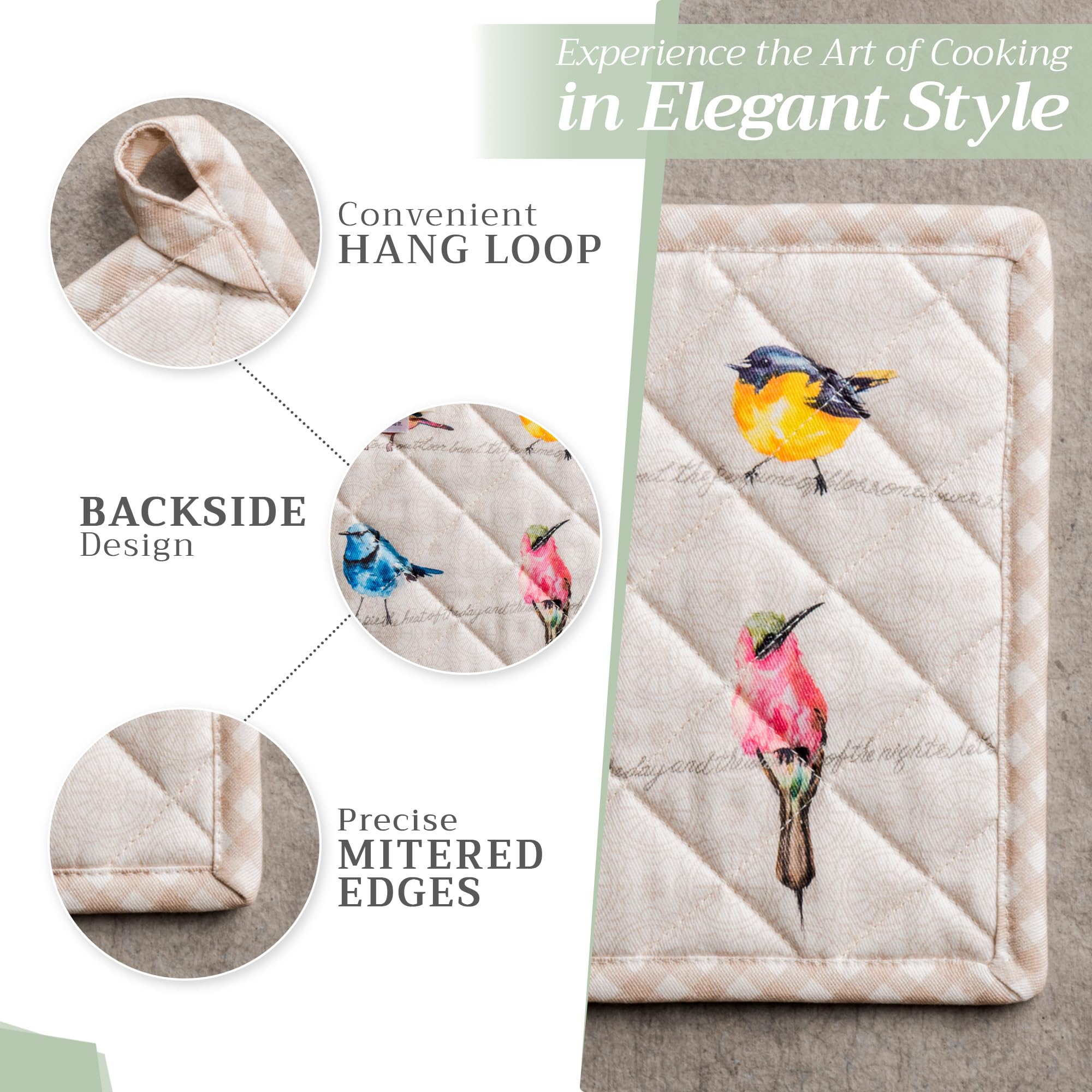 Maison d'Hermine 100% Cotton Heat Resistant Pot Holders Set of 2 - 8