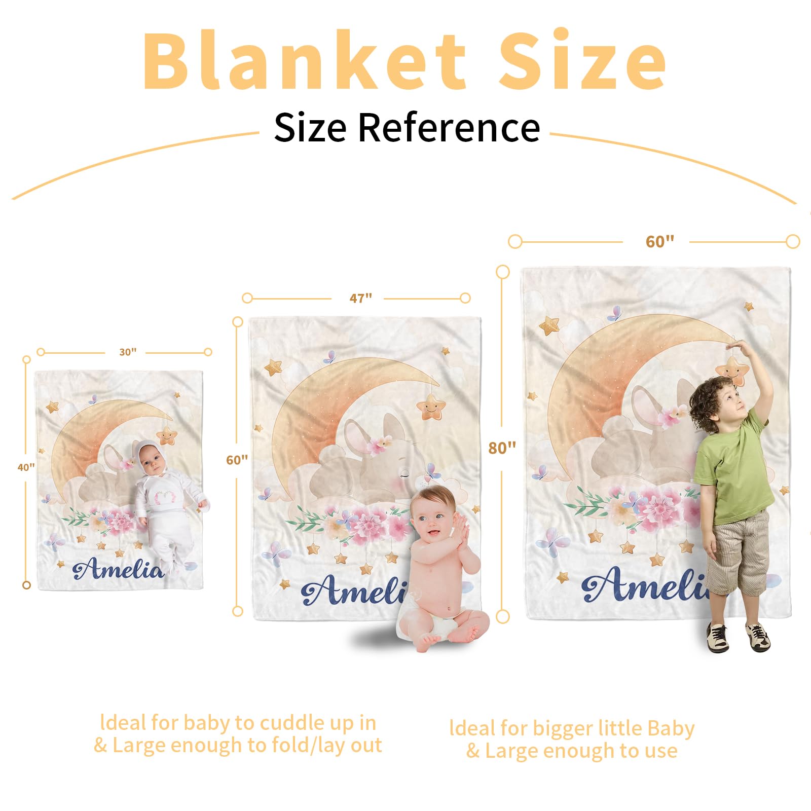 Personalized Baby Blanket with Name - Custom Swaddle & Receiving Blanket for Newborns, Infants, Girls & Boys - Soft Double Layer Flannel Toddler Blanket - Perfect Baby Shower Gift, Nursery Essential & Travel Blanket (47