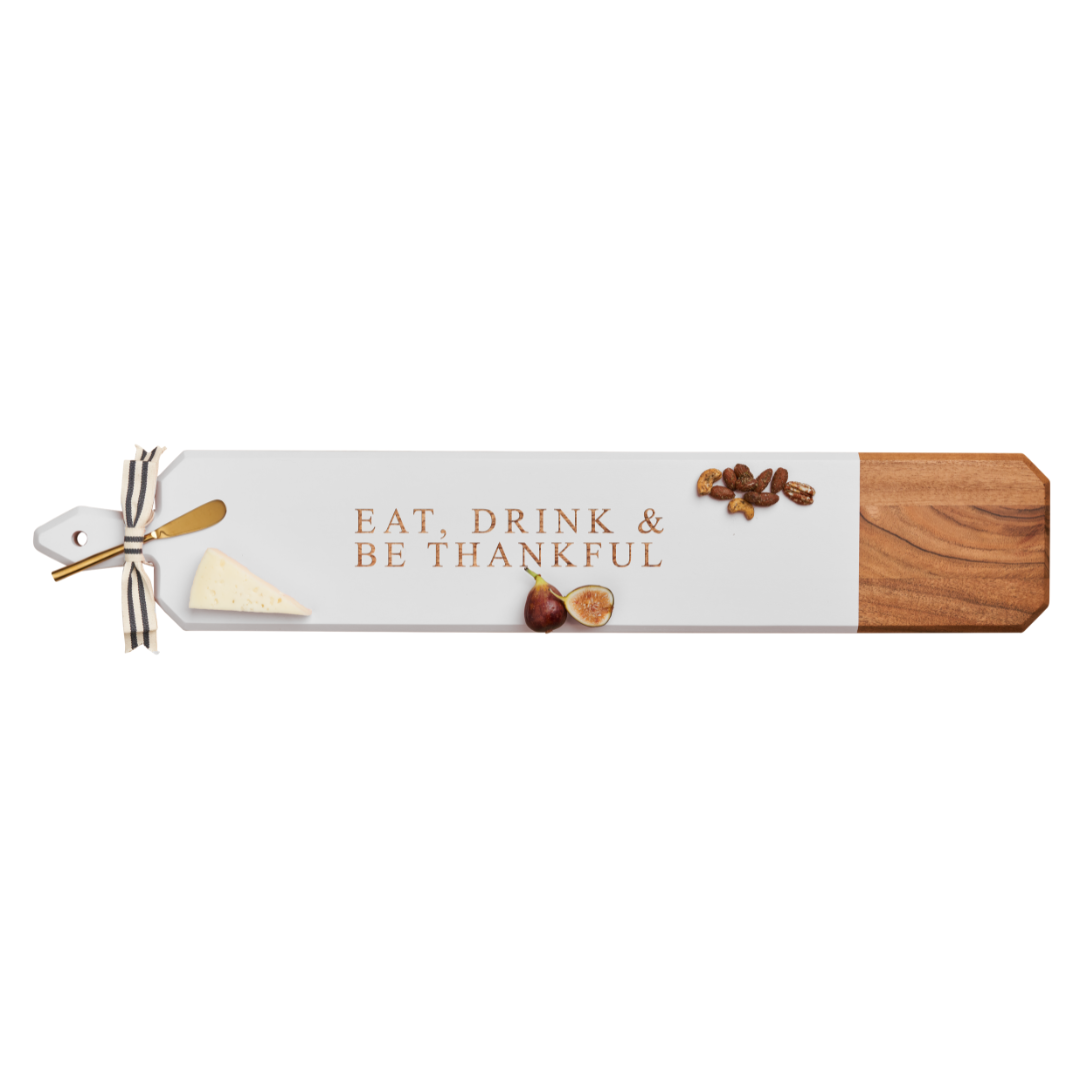 Acacia Heirloom Wooden Charcuterie Board Set - White Finish with Gold Cheese Spreader & Ribbon - 34 x 6 Inch - Perfect for Thanksgiving, Christmas Dinner, Wine & Cheese Parties, Wedding Gifts