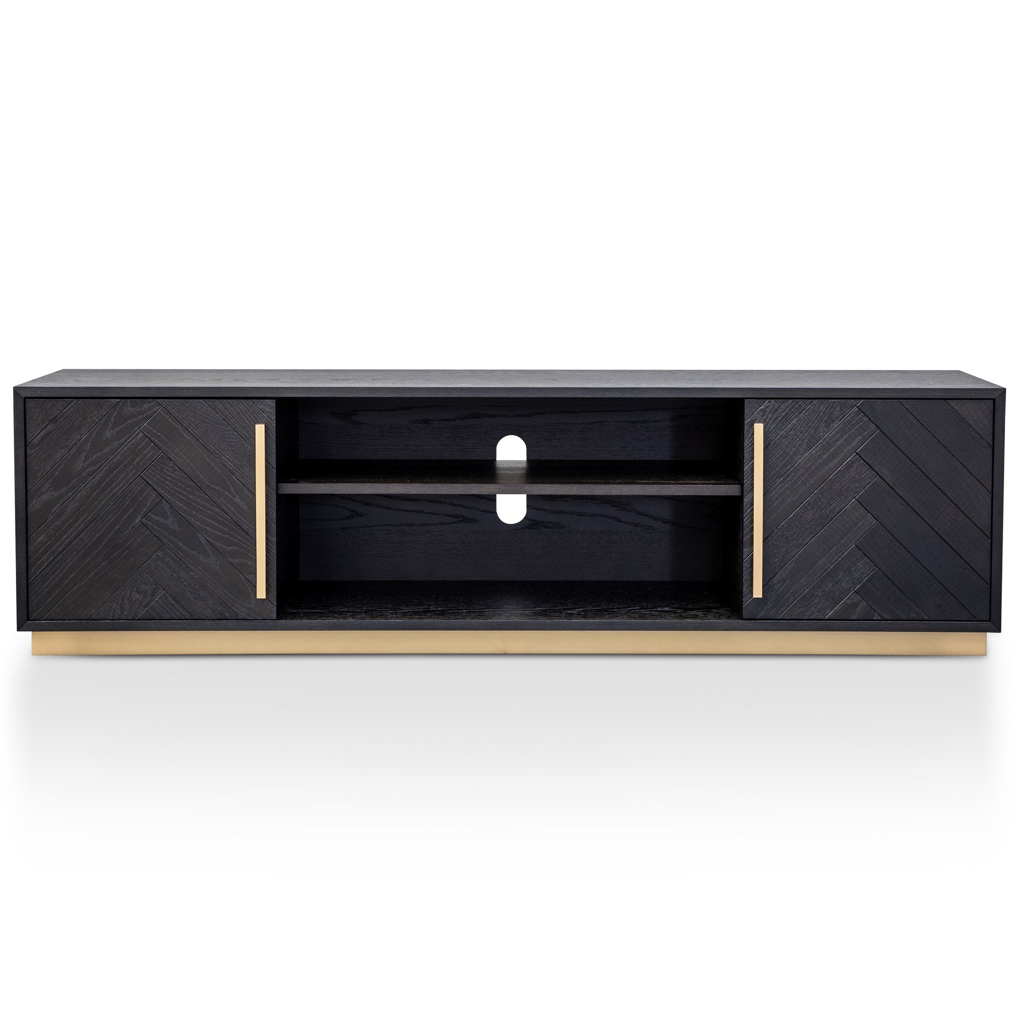 Modern Black and Brass Entertainment TV Stand with Storage - Perfect for Living Room, Home Theater & Media Console Setup