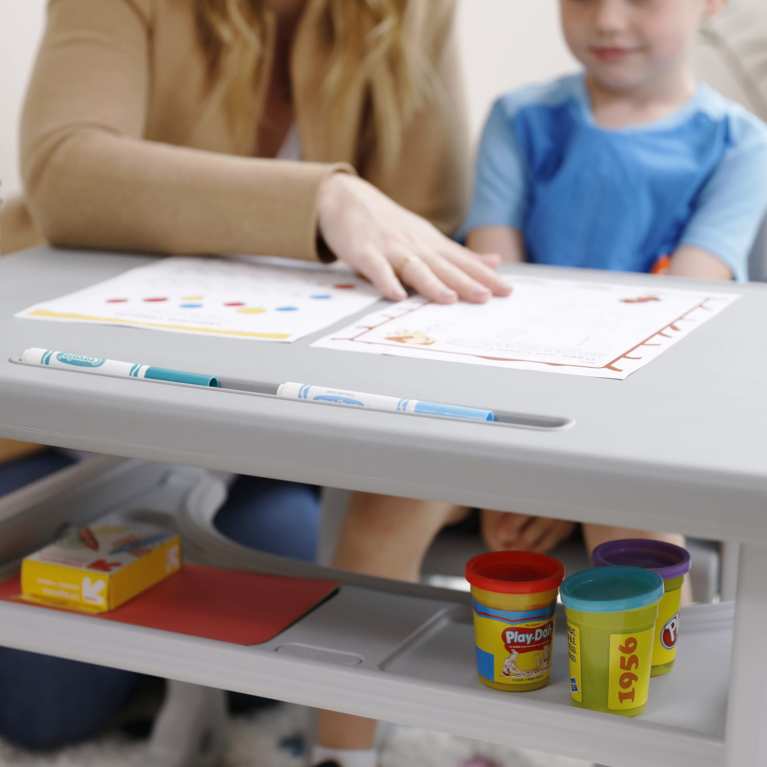 ECR4Kids Toddler Plus Desk and Chair Set - Adjustable Light Grey Kids Furniture for Learning, Drawing & Play - Perfect for Preschool, Homeschool & Daycare