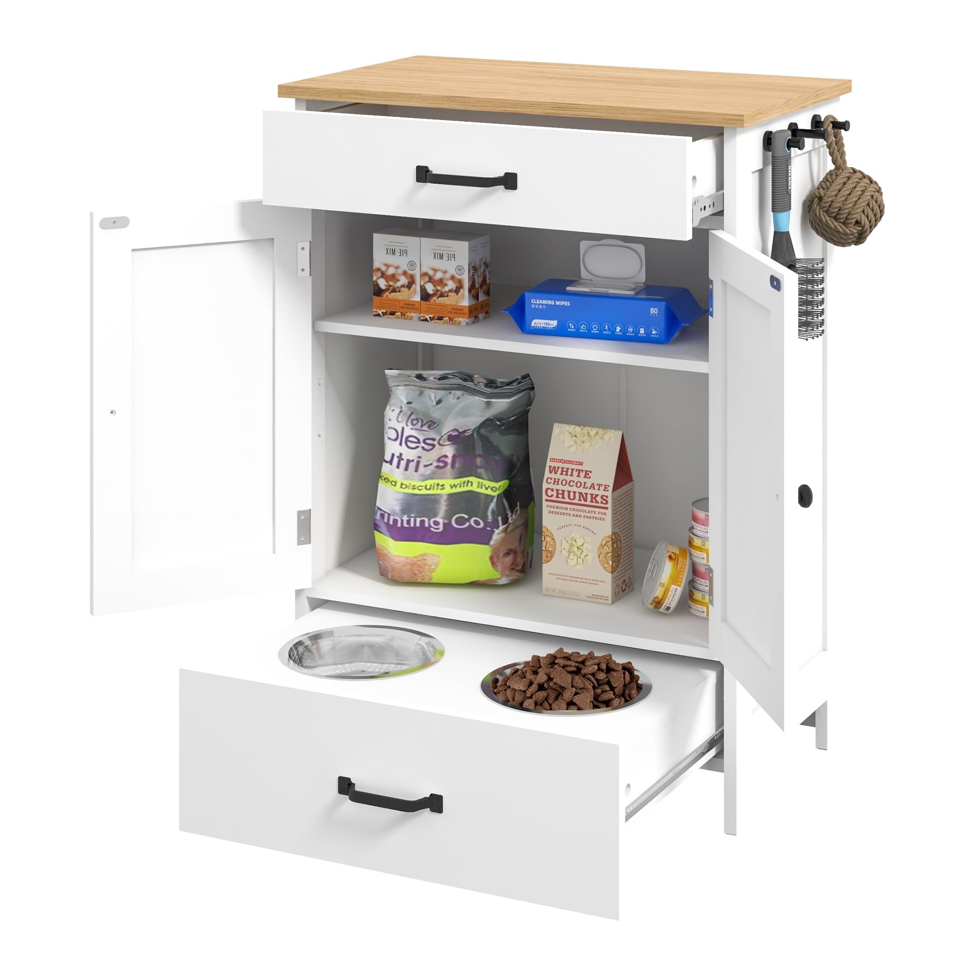 Elevated Dog Bowls with Storage - Adjustable Height Pet Feeding Station & Dog Food Organizer Cabinet - Perfect for Meal Times & Kitchen Organization