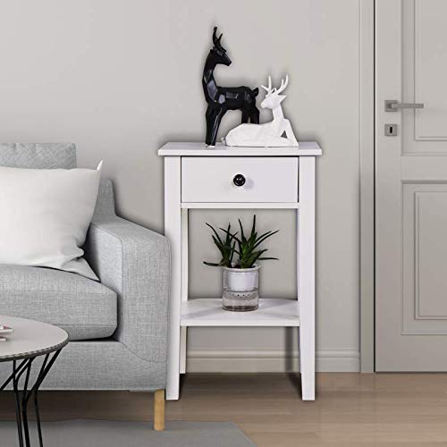 HomVent White Nightstand with Drawer - Modern Bedside Table for Bedrooms, Small End Table with Storage Shelf | Perfect for Bedroom, Living Room, or Office Use