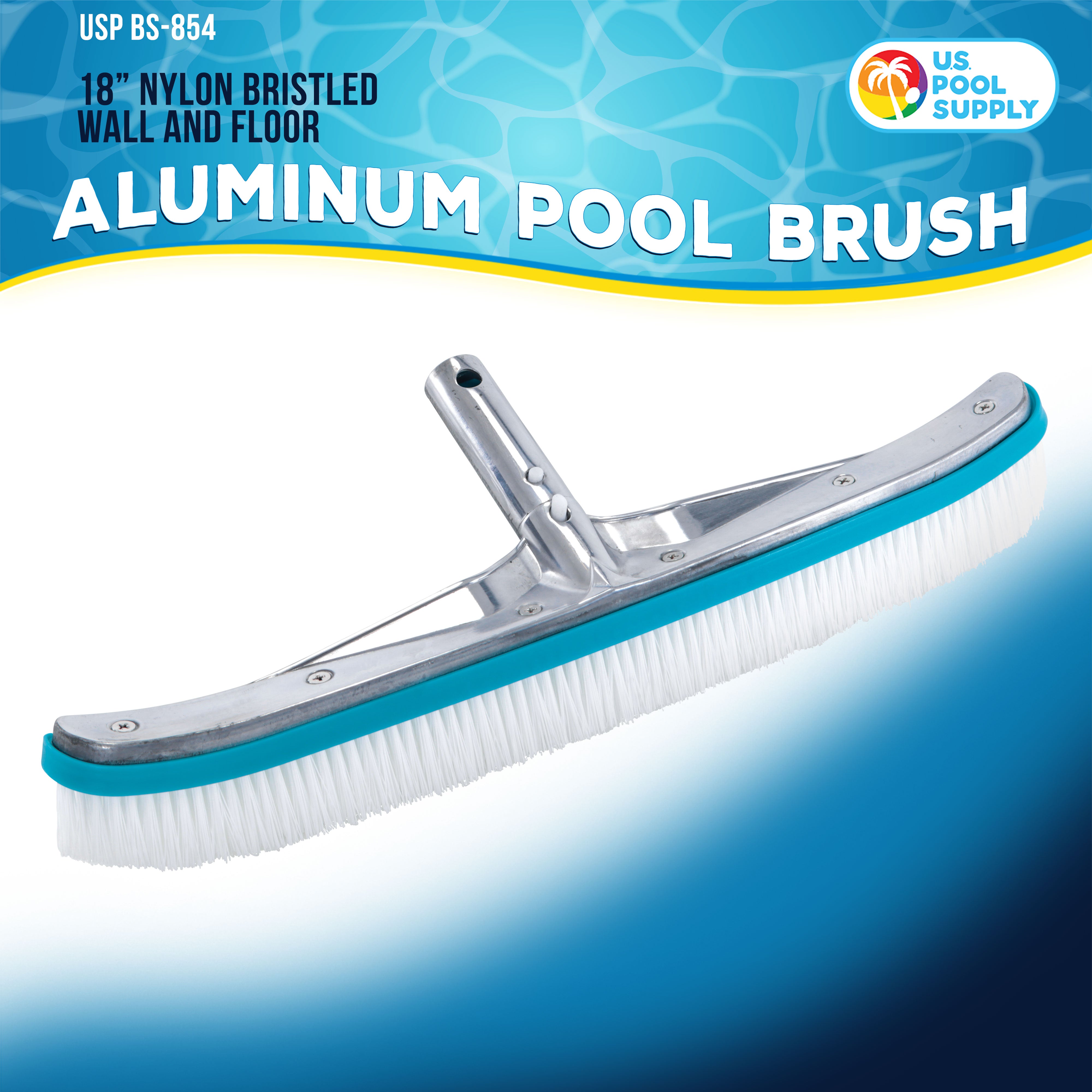 Professional 18-Inch Aluminum Wall & Floor Pool Brush with Heavy-Duty Nylon Bristles | EZ Clip Handle & Reinforced Curved Ends | Durable Cleaning Tool for In-Ground & Above Ground Pools | Ideal for Weekly Pool Maintenance & Tile Scrubbing