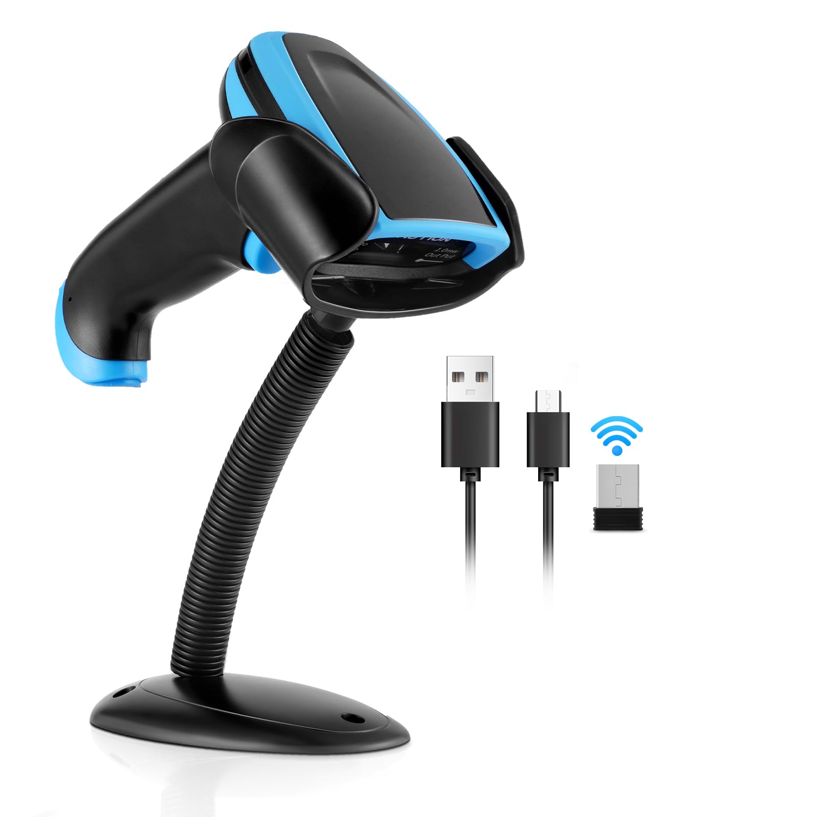 1D Barcode Scanner - Onewscan Wireless Laser Bar Code Reader with Stand, 2.4G Wireless & USB Wired Connection, Plug and Play Handheld Scanner for Retail, Warehouse, and Inventory Management