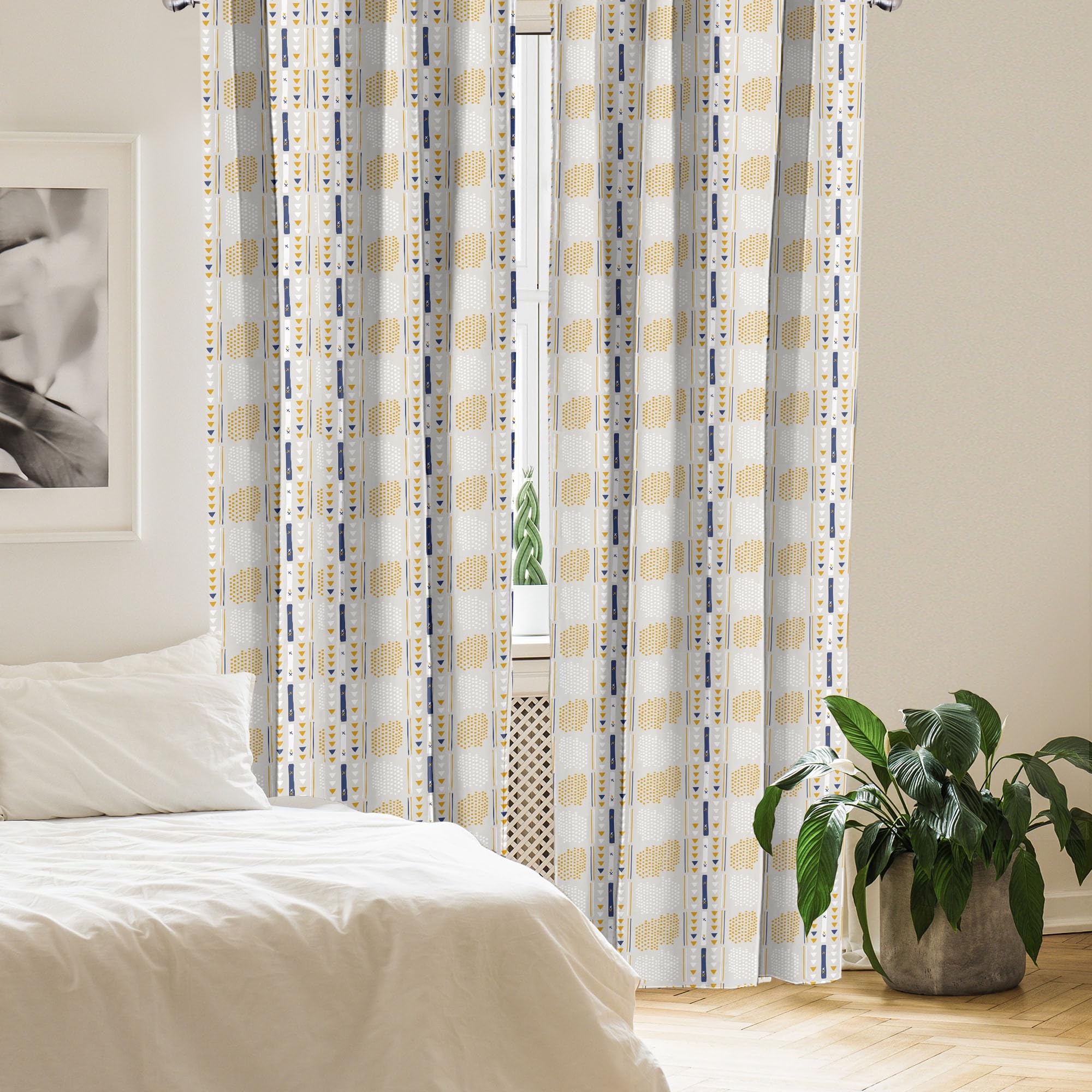 Ambesonne Yellow White Curtains, Abstract Geometric Window Panels 28x84