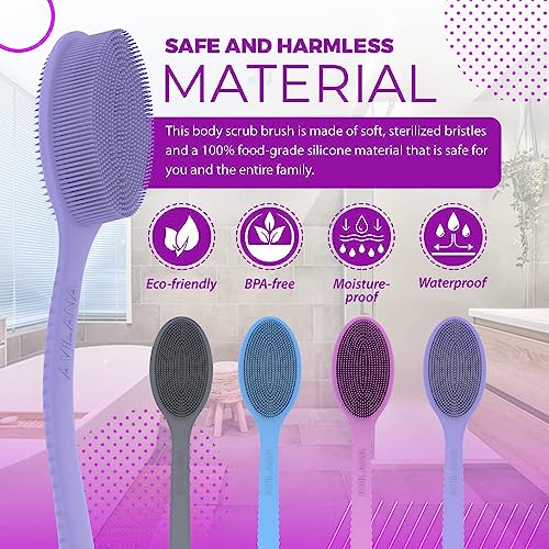 **Avilana 19-Inch Silicone Back Scrubber with Handle – Exfoliating Shower Brush for Men & Women – Long Loofah for Deep Cleansing – Perfect for Hard-to-Reach Areas & Spa-Like Experience**