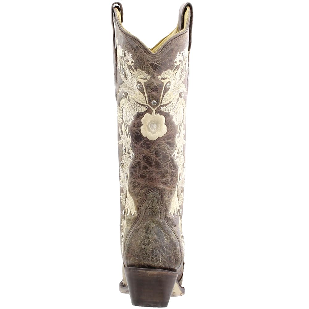 Floral Rhinestone Embroidered Snip Toe Cowgirl Boots for Women - Mid Calf Casual Boots with 2-3