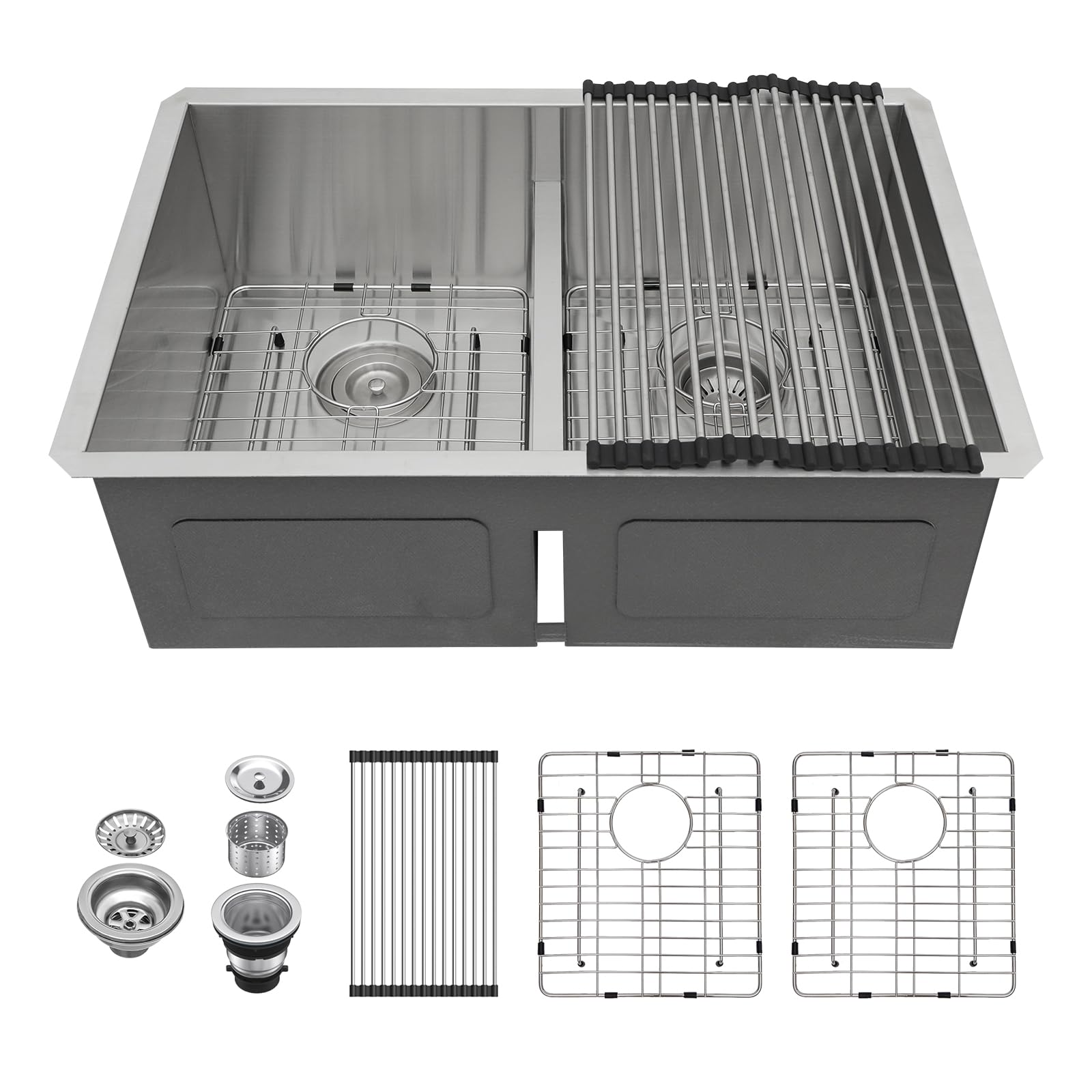 Lordear 28-Inch Undermount Double Bowl Kitchen Sink - 16 Gauge Stainless Steel, Low Divide 50/50 Design, Handcrafted for Modern Kitchens | Perfect for Meal Prep, Dishwashing & Entertaining