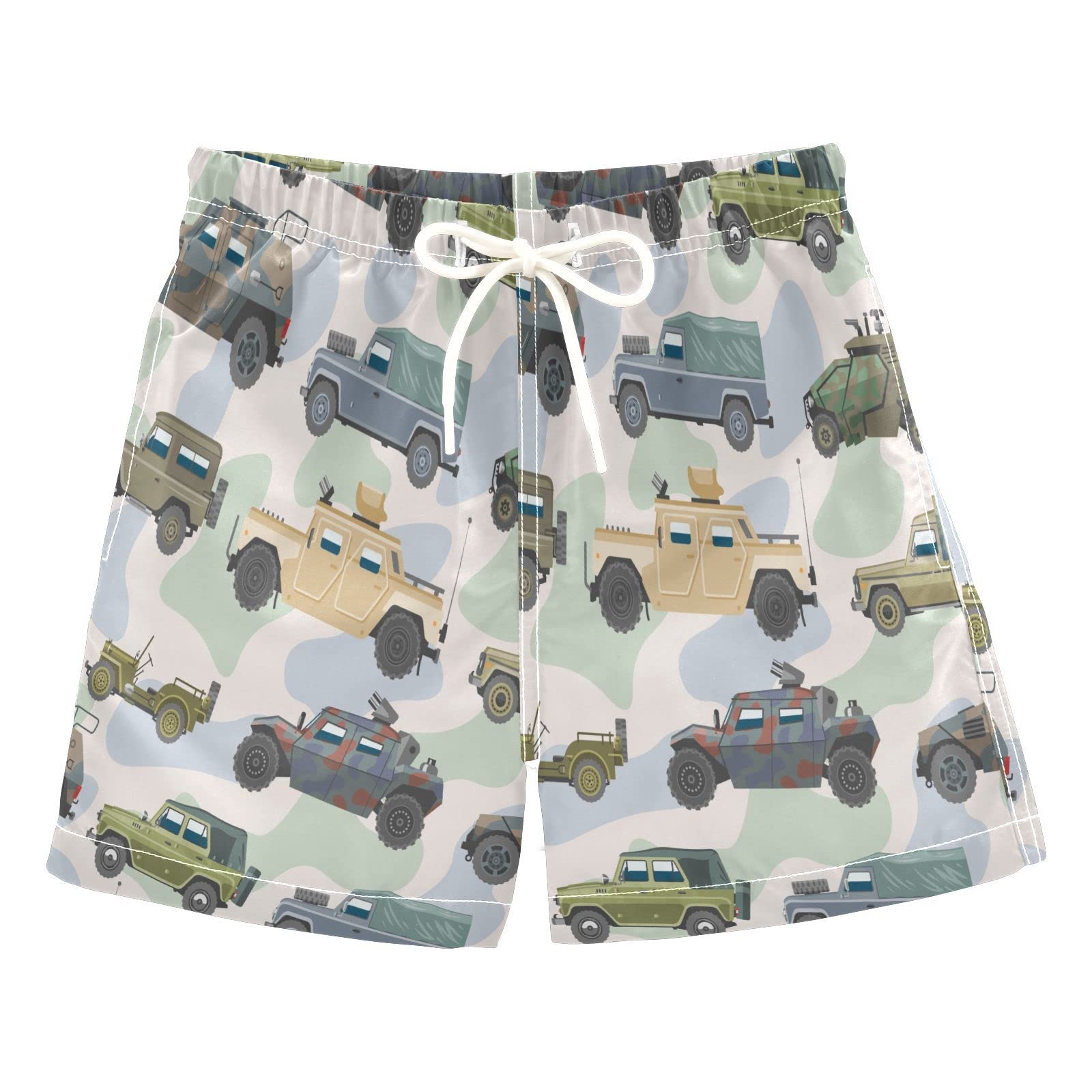Boccsty Boys Swim Trunks - Tractor Yellow Truck Print Toddler Swimwear for Summer Beach & Pool - Quick Dry Board Shorts 2T to XL - Perfect for Swimming, Splash Pad & Water Play