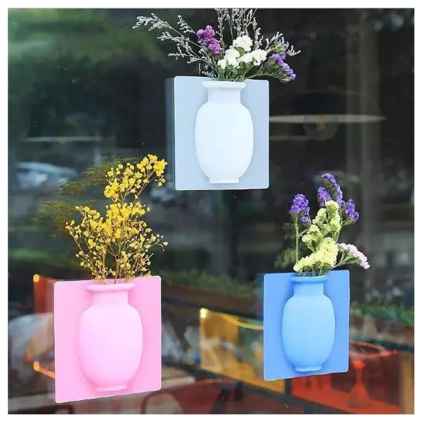 KKASOE Reusable Silicone Wall Hanging Planter - Modern Sticky Vase for Indoor/Outdoor Plants - Home & Office Decor Gift Idea (Pink) | Perfect for Small Spaces, Balconies, and Vertical Gardens