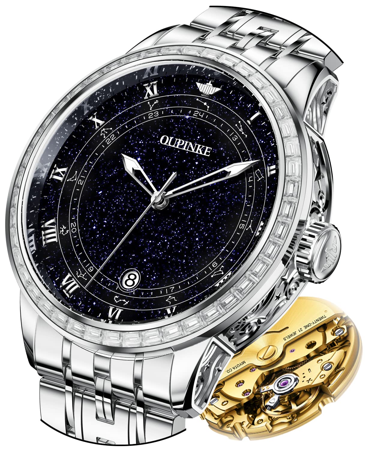 Premium Automatic Watches for Men - Luxury Starry Sky Design, Mechanical Movement, Waterproof, Date Display, Luminous Hands, Sapphire Crystal, Tungsten Steel Band - Perfect for Business, Formal Events & Gift Giving