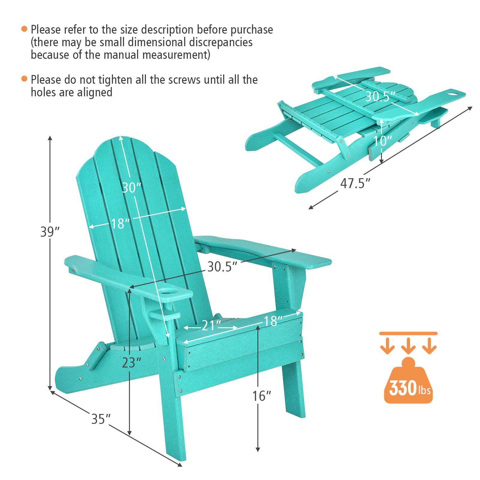 **Giantex Adirondack Chair - Outdoor Folding Patio Chair with Cup Holder, HDPE Weather-Resistant Plastic, Turquoise - Perfect for Backyard, Deck, Balcony, Garden & Fire Pit Relaxation**
