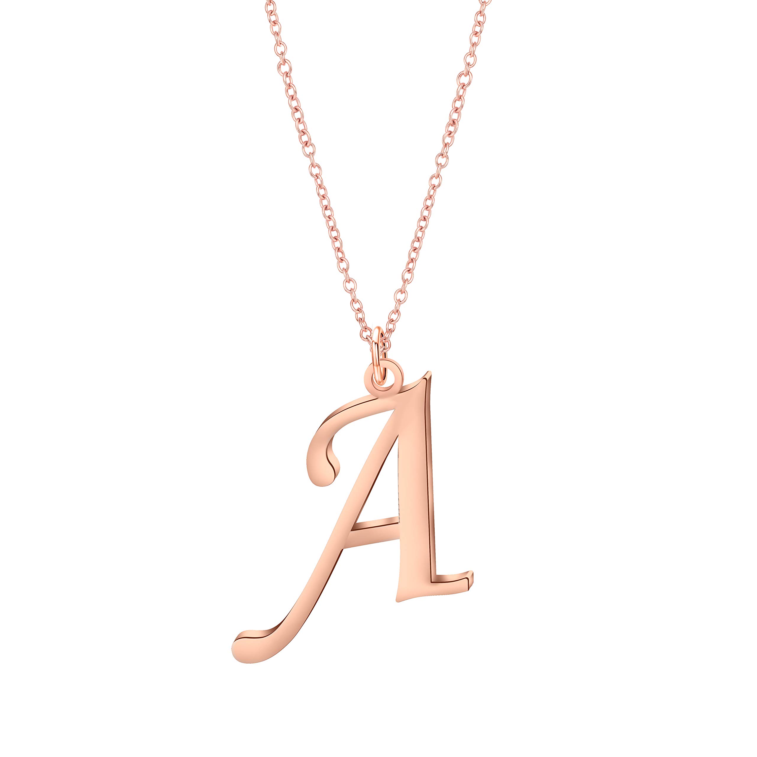 CHOORO Script Rose Gold Initial Necklace - 26 Alphabet Letter Pendant Personalized Name Necklace for Women & Girls - Bridesmaid Jewelry Gift - Perfect for Birthdays, Anniversaries & Special Occasions