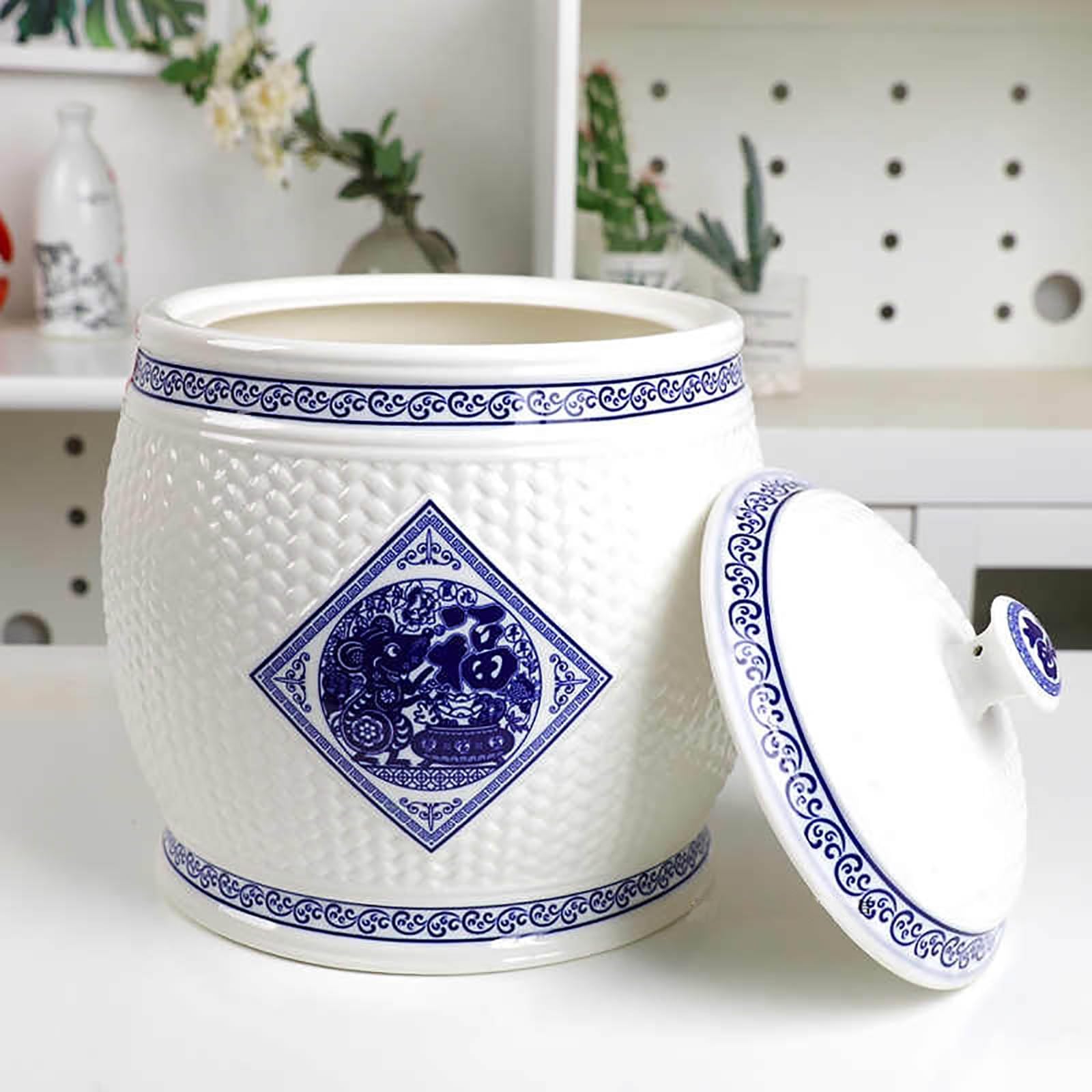Premium Ceramic Rice Storage Container with Lid - Large Airtight Rice Dispenser for Kitchen, Pantry & Countertop - Perfect for Rice, Grains, Flour & Dry Food Storage (10L Capacity) - Ideal for Asian Cooking, Meal Prep & Organized Kitchen Storage