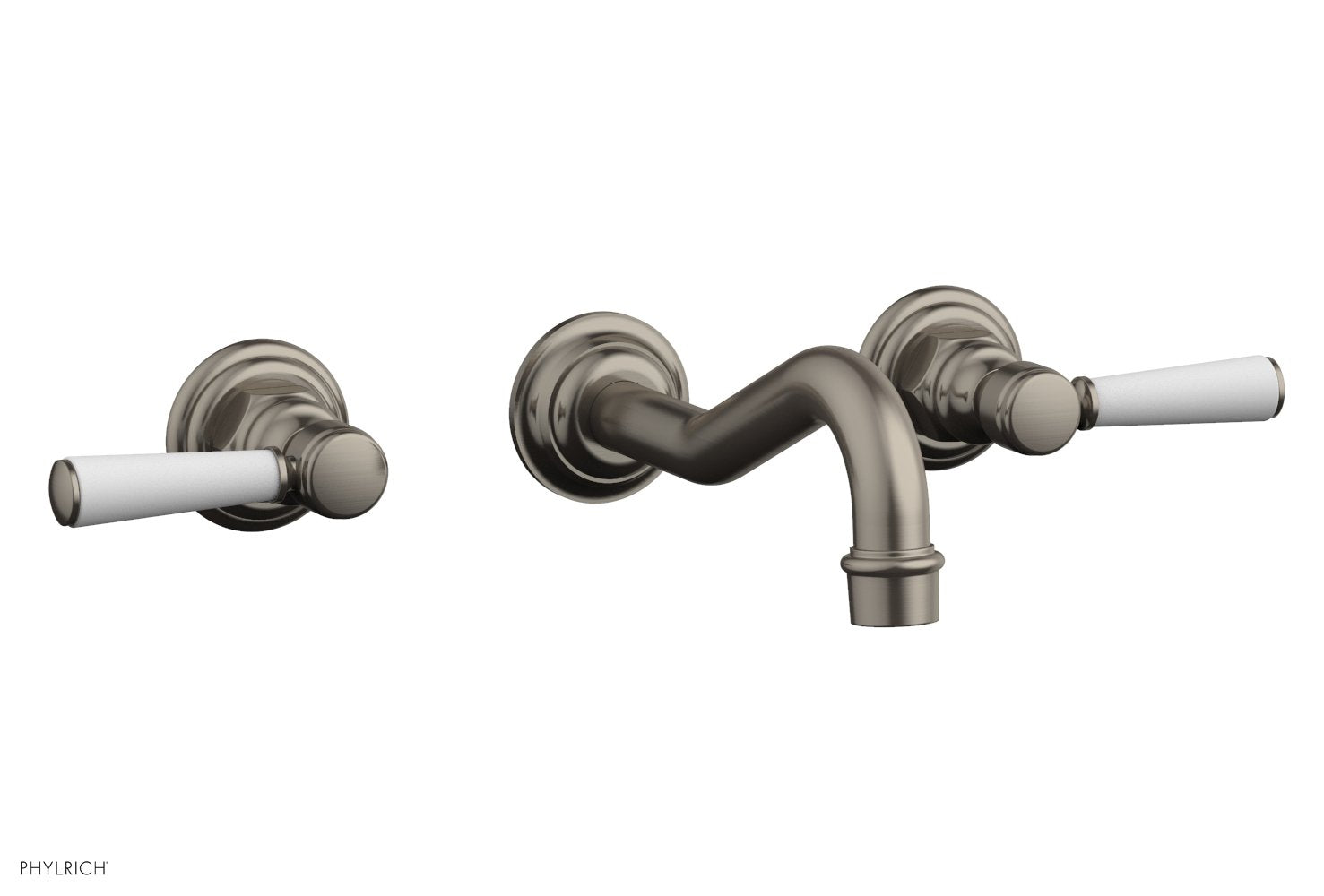 HENRI Wall Lavatory Set with Satin White Lever Handles 161 12 - Modern Bathroom Faucet for Powder Room, Guest Bath & Small Space Installation