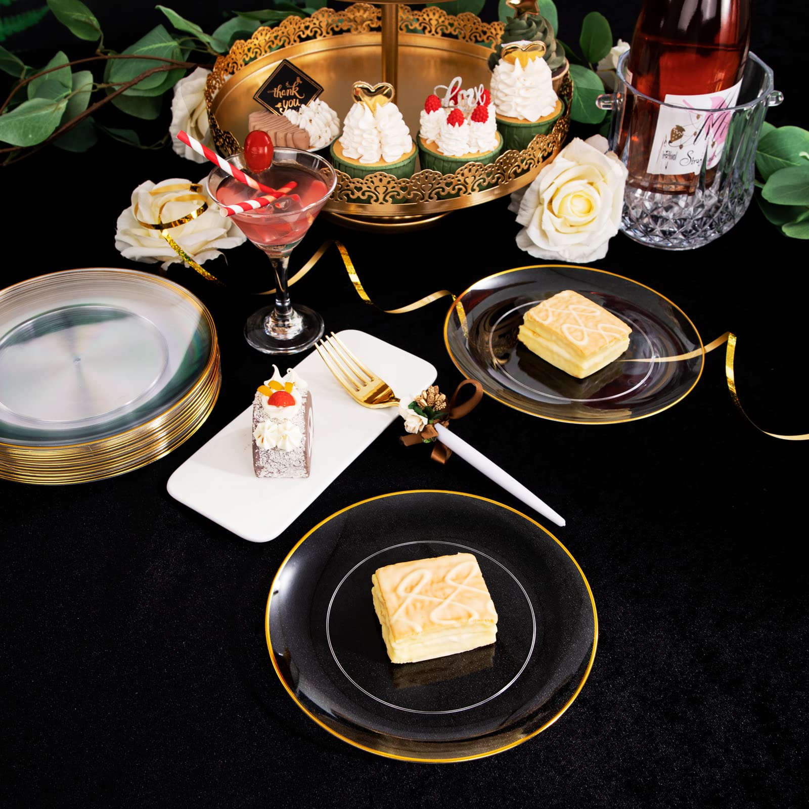 96-Piece Gold Plastic Dessert Plates Set - 48 Disposable 7.5