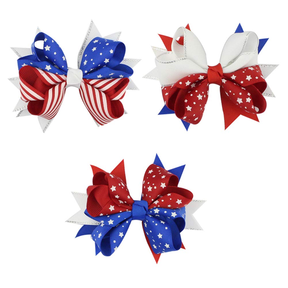 3 Pcs Patriotic Hair Clips - American Flag Hair Bows for Girls, Alligator Hair Accessories for 4th of July, Independence Day, Memorial Day & Patriotic Events - Perfect for Parties, Parades & School Spirit Days