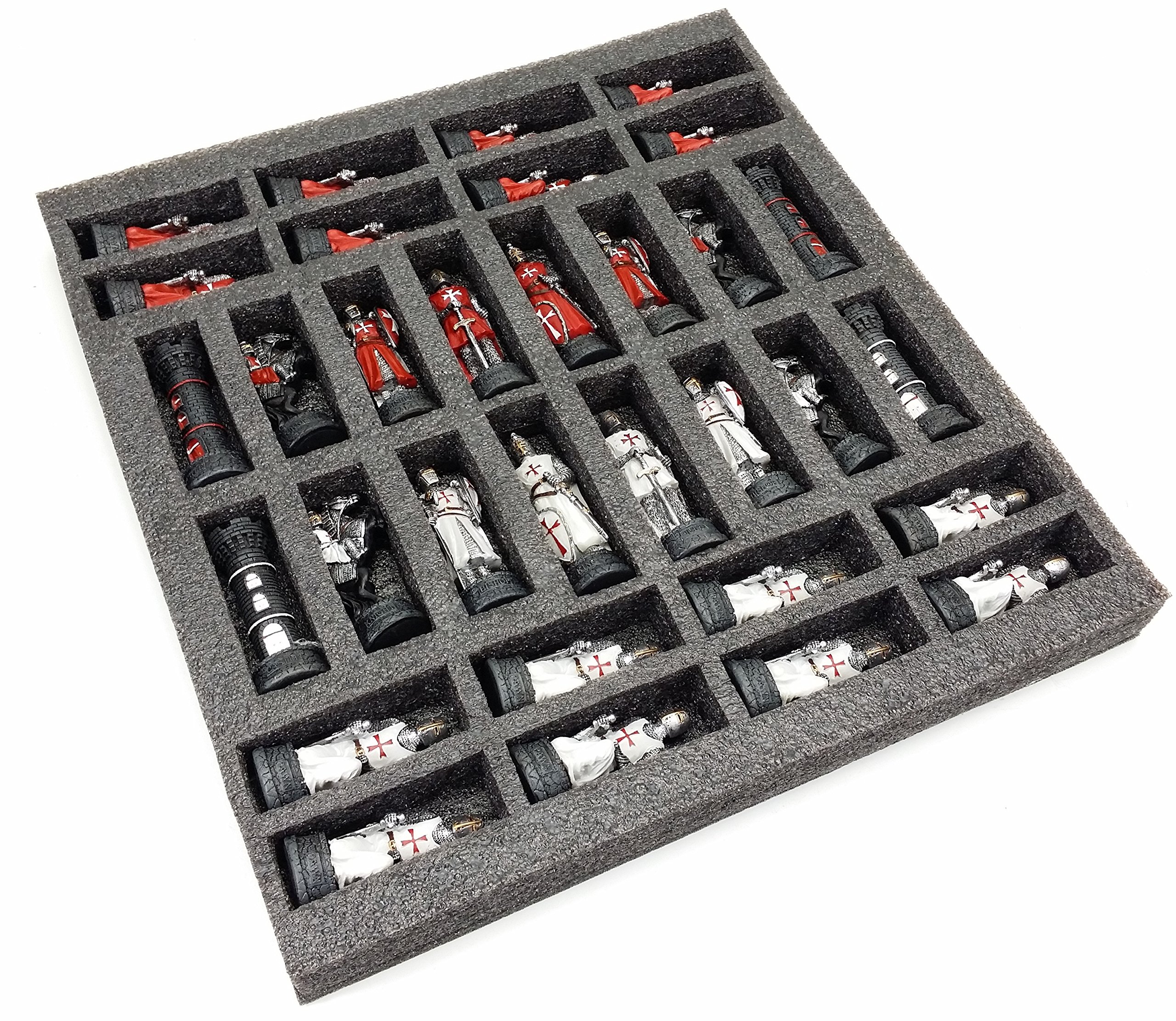 Medieval Knight Chess Set - Red & White Crusades Maltese Armored Chess Pieces (No Board Included) - Perfect for Historical Game Nights, Collectors & Home Decor