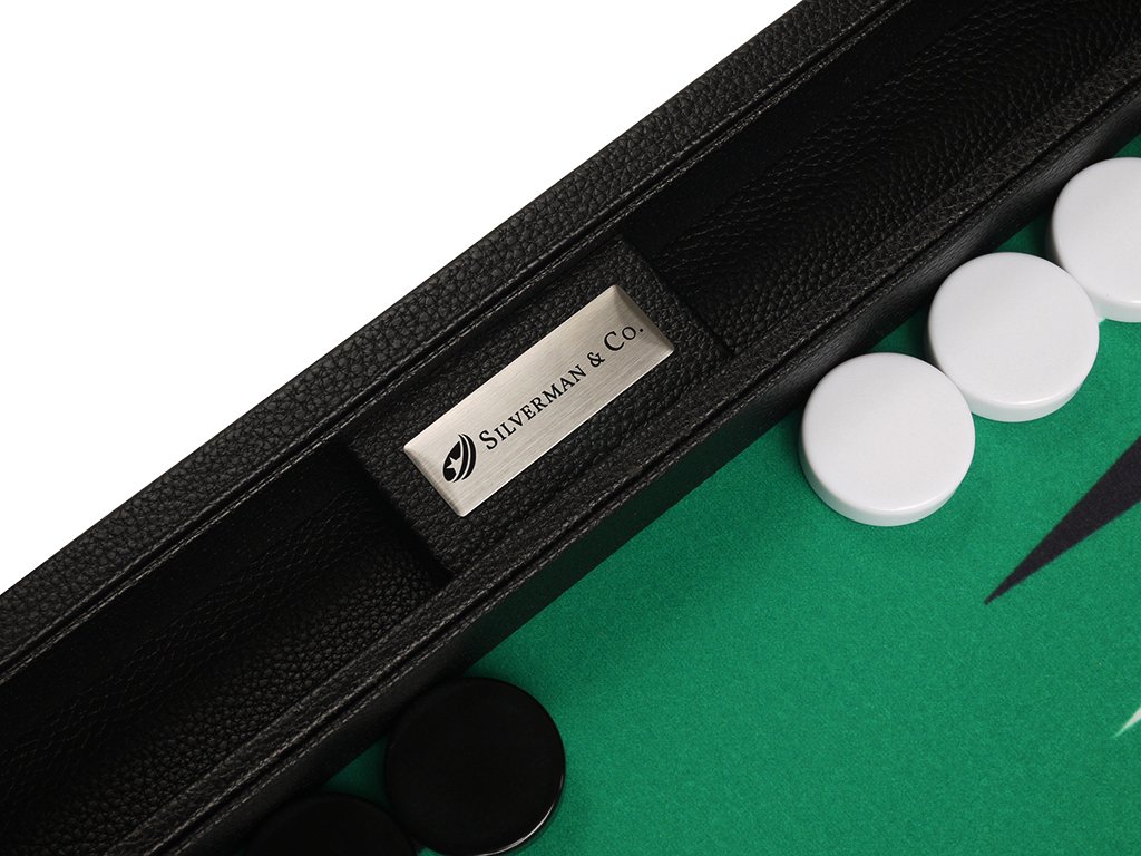Premium 16-inch Backgammon Set - Medium Size with Black Board & Green Playing Surface - Classic White and Black Points - Perfect for Family Game Nights, Travel, and Casino-Style Entertainment
