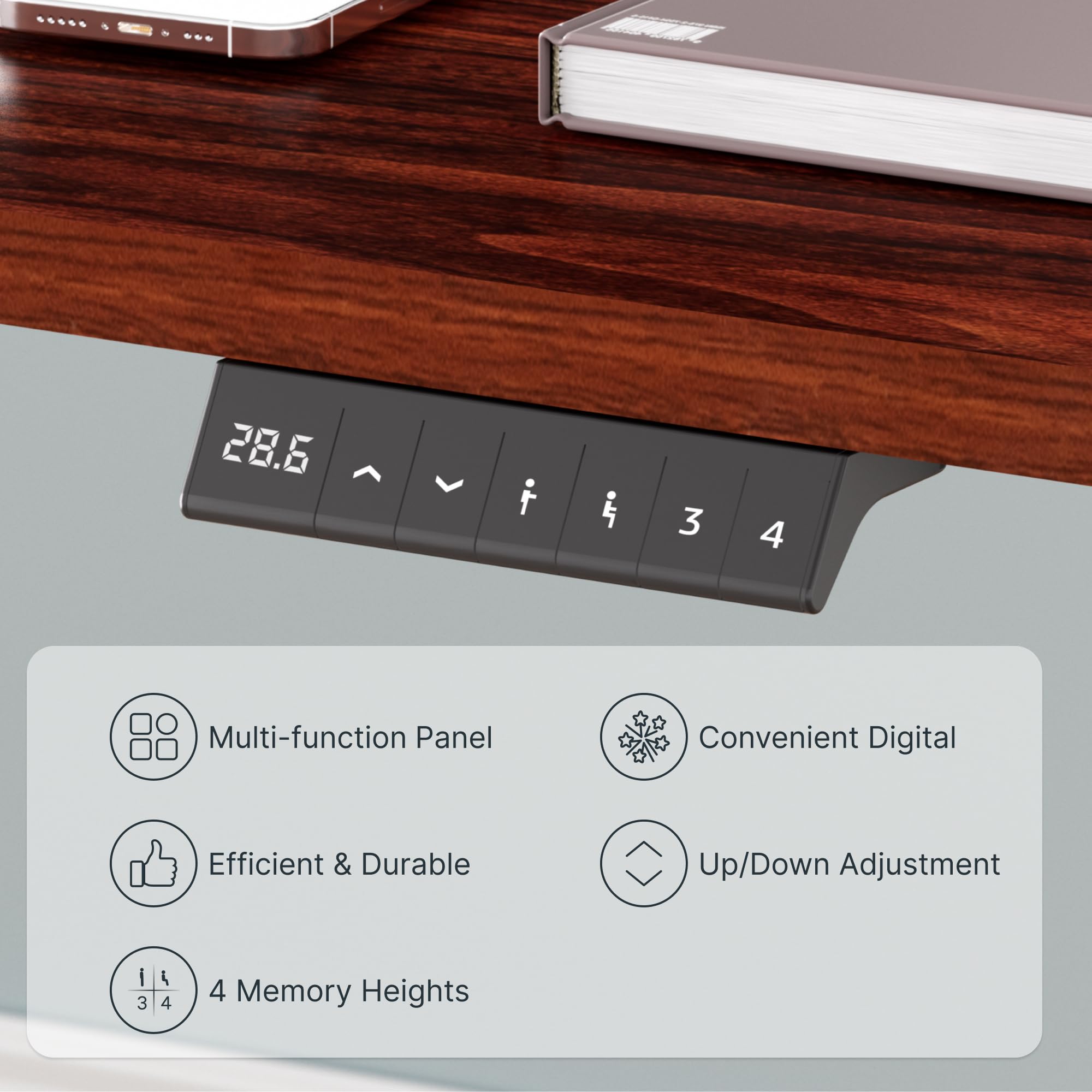 FLEXISPOT EN2 Electric Standing Desk 55 x 28 Inches - Adjustable Height Whole-Piece Stand Up Desk with Clamp Power Strip & Cable Management (Black Frame, Mahogany Top) - Perfect for Home Office, Gaming & Workspace Setup