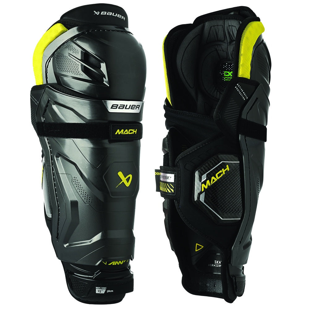 Bauer Supreme Mach Intermediate Ice Hockey Shin Guards - Youth & Adult Protective Gear for Hockey Players - Perfect for Training, Games & Competitive Play