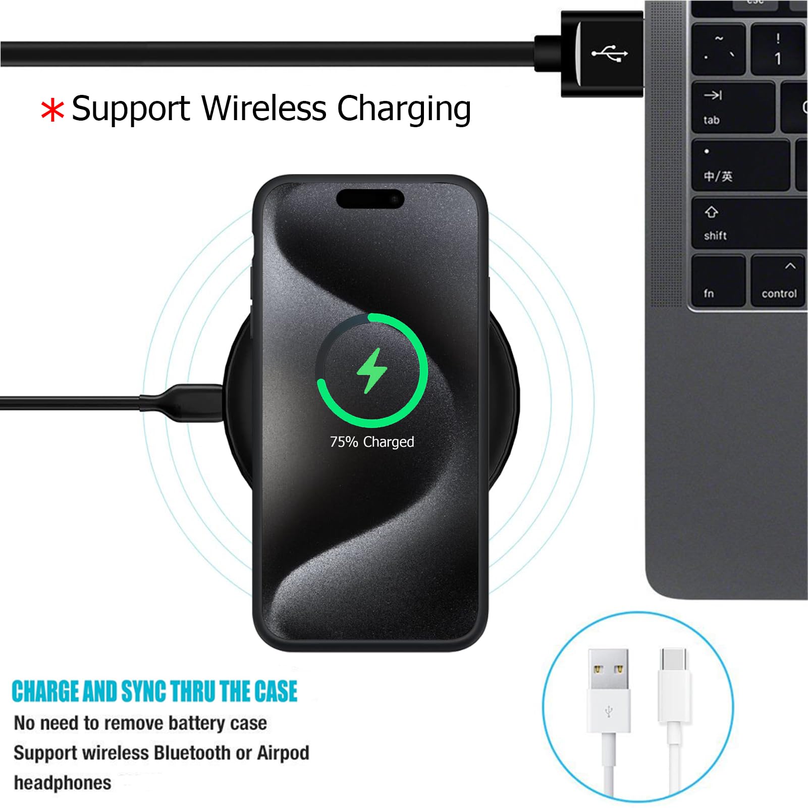 12000mAh Battery Case for iPhone 15 Pro Max (6.7 inch) - High Capacity Rechargeable Charging Case with Wireless Charging | Portable Power Bank for Travel, Work & Outdoor Activities | Compatible with iPhone 15 Pro Max - Black