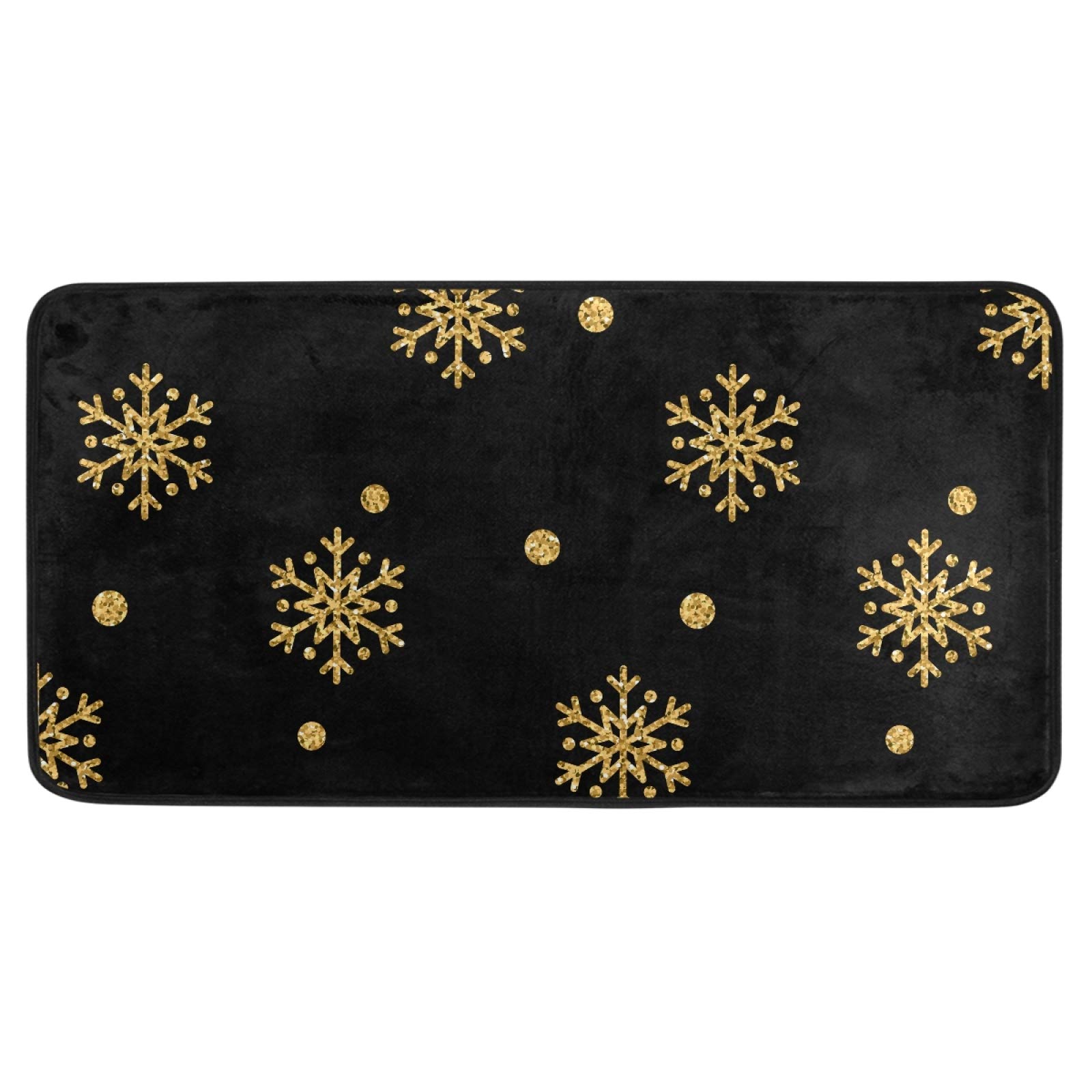 Non-Slip Bathroom Rug Mat - Christmas Gold Snowflake Design, Soft Absorbent Bath Mat for Kitchen, Indoor & Outdoor Use, 39 x 20 Inch - Perfect for Bathroom, Kitchen, Entryway, and Laundry Room Decor