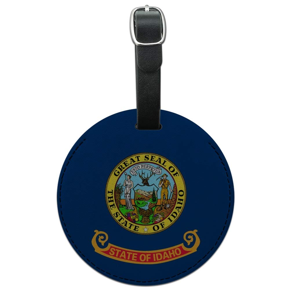 Idaho State Flag Round Leather Luggage Tag - Durable Suitcase ID Tag for Travel Bags, Carry-Ons & Backpacks - Perfect for Air Travel, Vacation & Business Trips