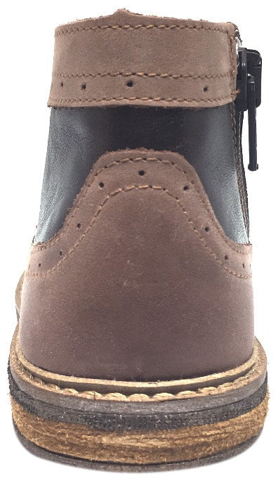 Emel Girls Brown Shimmer Leather High Top Boots with Perforated Trim & Side Zipper - Stylish Lace-Up Ankle Boots for School, Parties & Winter Fashion