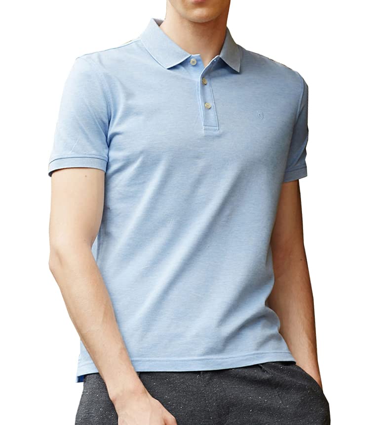 KUMEIKU 100% Cotton Men's Summer Business Polo Shirt - Breathable Solid Color Jacquard Short Sleeve Lapel Shirt AT692 - Perfect for Office, Casual Wear & Outdoor Events
