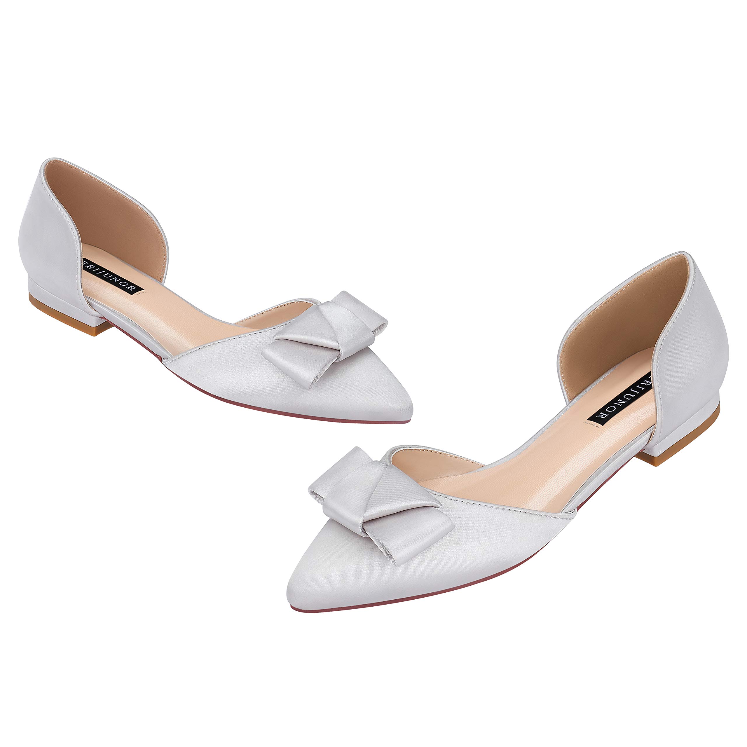 ERIJUNOR Women's Comfortable Low Heel Wedding Shoes - Elegant Bow Knot D'Orsay Pointy Toe Flats for Bridesmaids, Prom, Party & Special Occasions