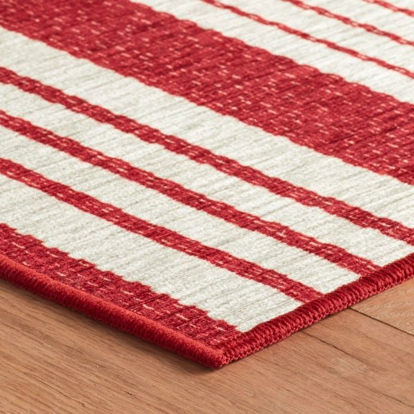 Abby Ticking Red Machine Washable Rug - Soft & Durable Indoor/Outdoor Area Rug for Living Room, Bedroom, Patio - Easy Clean Home Decor
