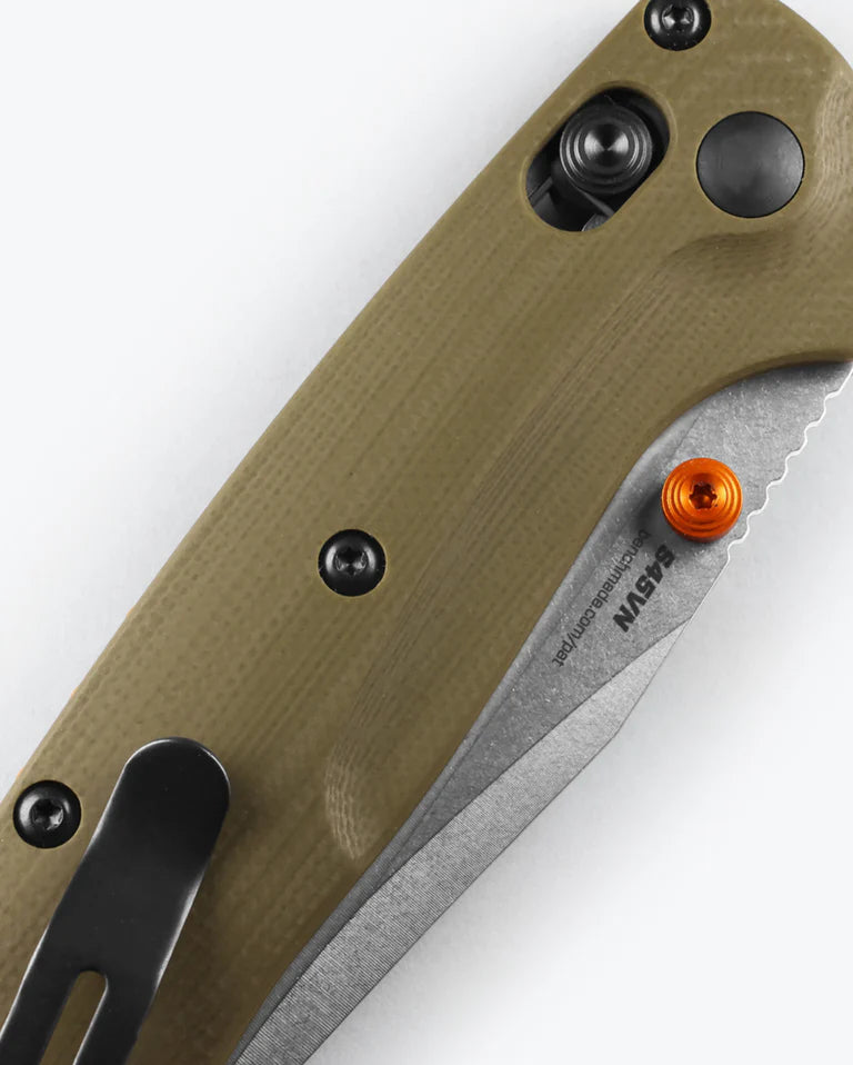 Benchmade 15534 Mini Taggedout Folding Knife - Axis Lock, Plain Stonewash Polish Blade, OD Green G10 Handles - EDC, Outdoor Camping & Survival Tool