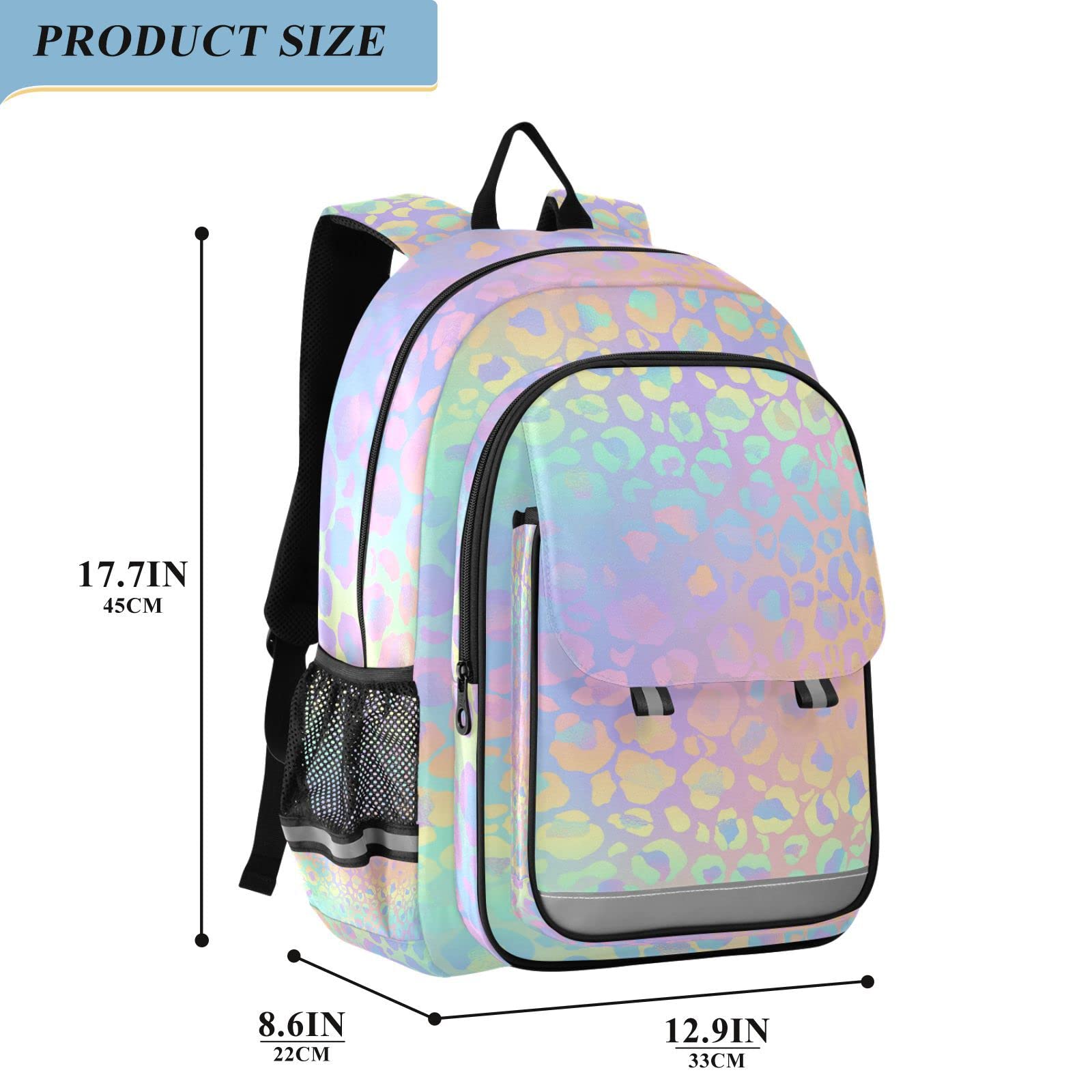Leopard Print Cheetah Rainbow Gradient Backpack for Women & Men - Large 15.6 Inch Laptop Bookbag, Waterproof School Backpack for Students, Travel Daypack & Casual Purse - Perfect for College, Work & Outdoor Adventures